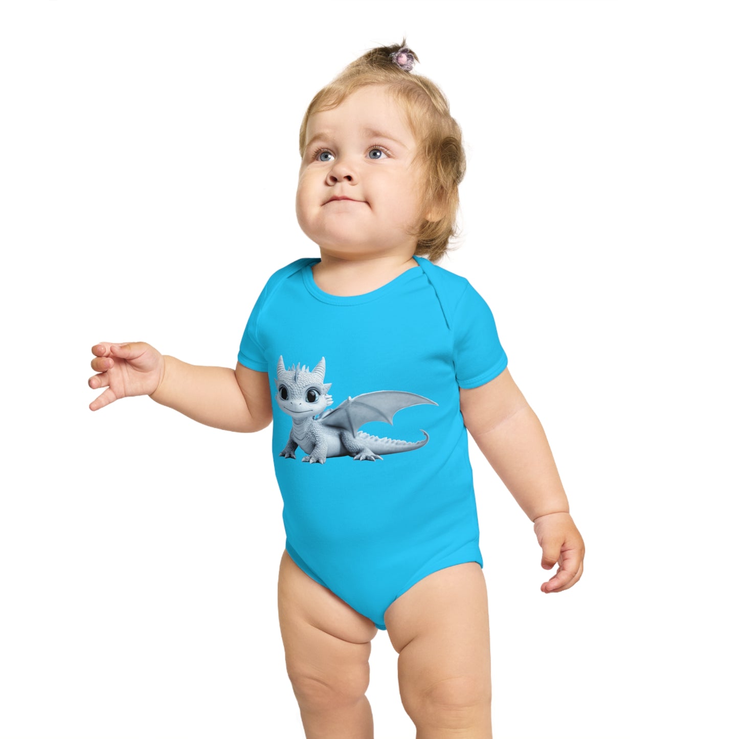 Short Sleeve Baby Bodysuit with an Adorable Baby Dragon