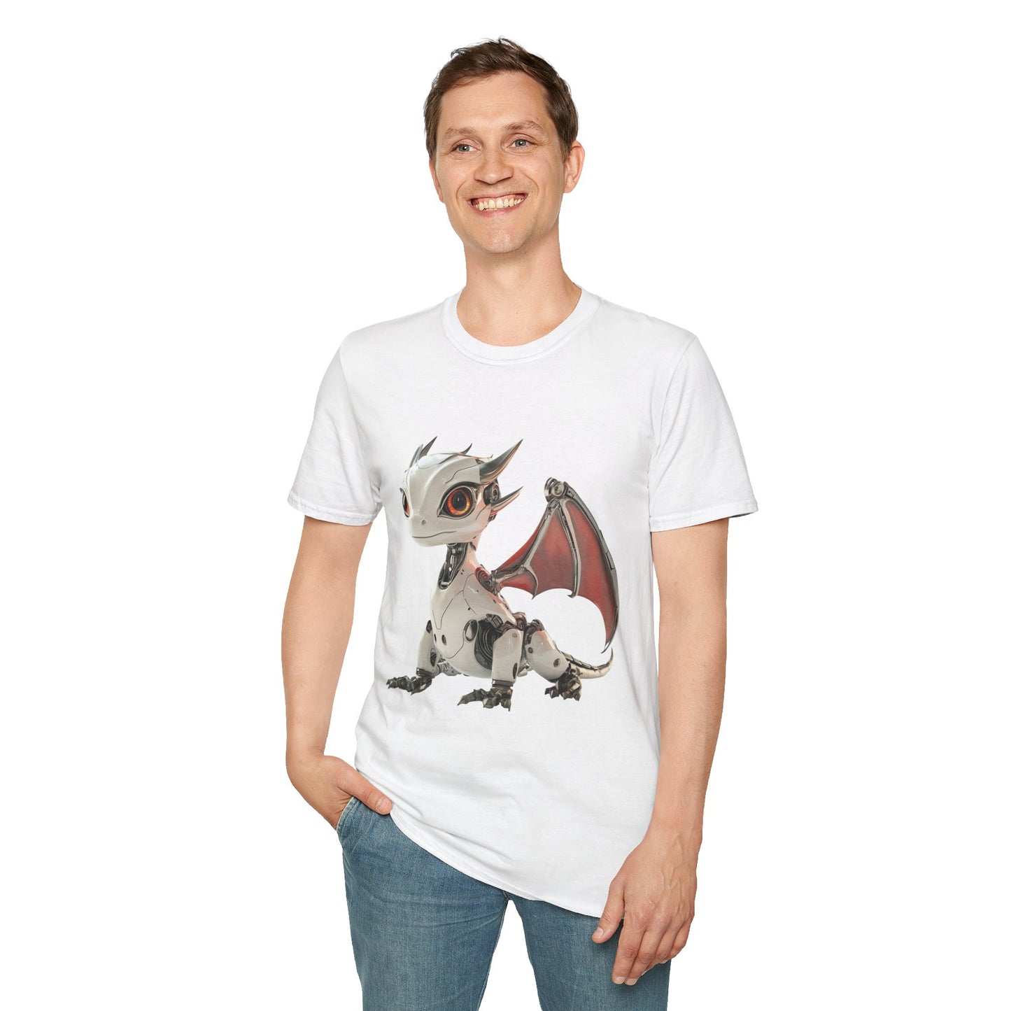 Sitting Robot Dragon Adult Unisex Softstyle T-Shirt - Teeny Tiny Dragons