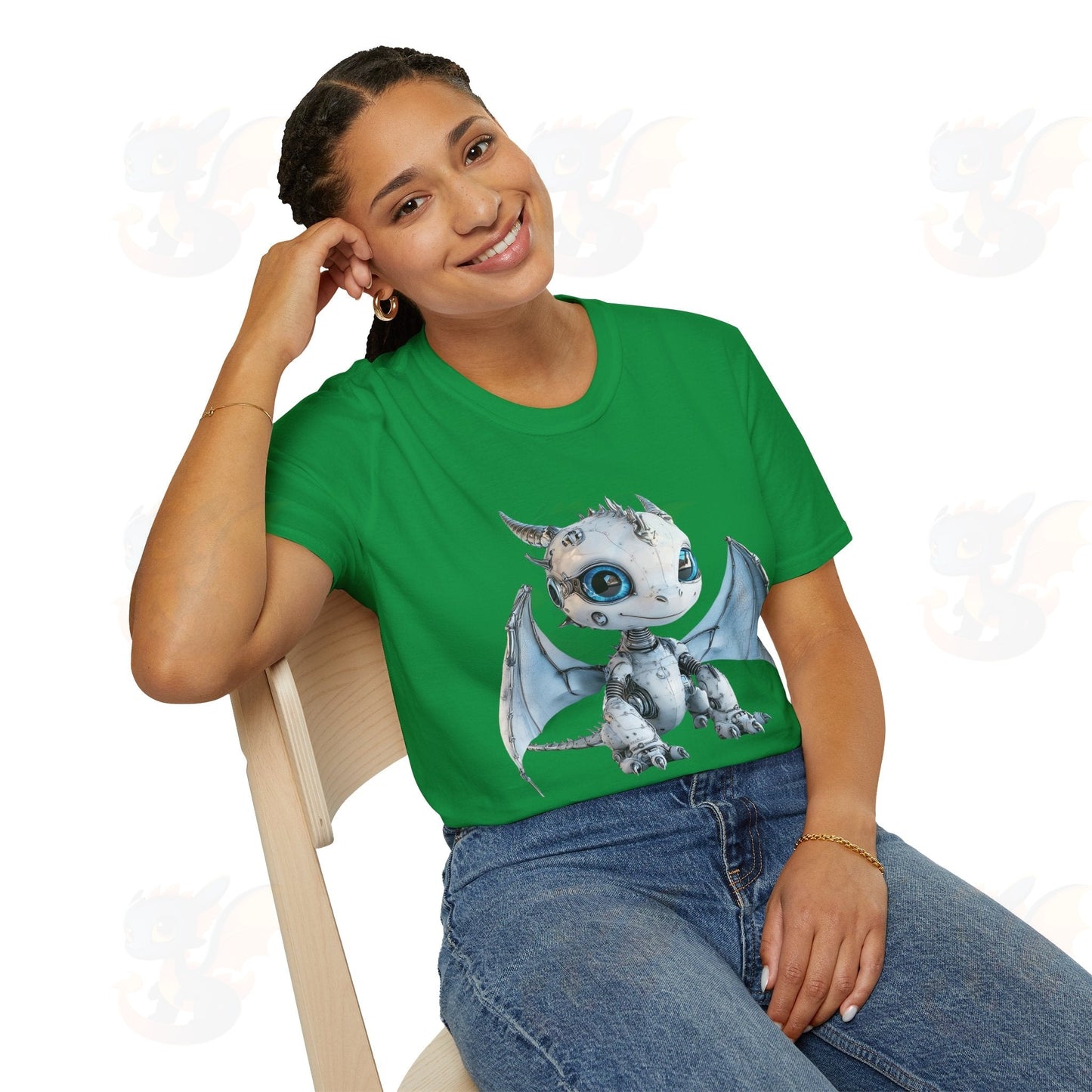 Cute Little Robot Dragon - Adult Robot Dragon Design Unisex Softstyle T-Shirt