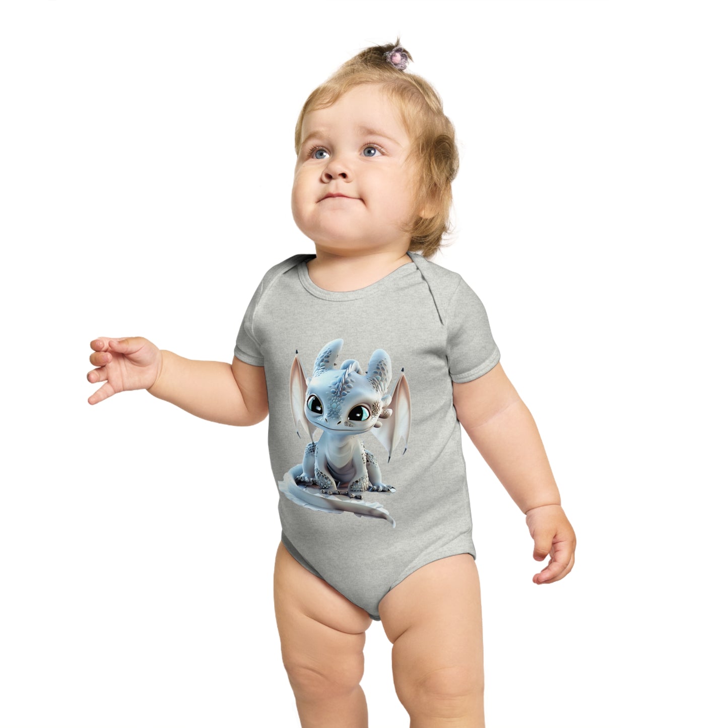 Short Sleeve Baby Bodysuit with an Adorable Baby Dragon