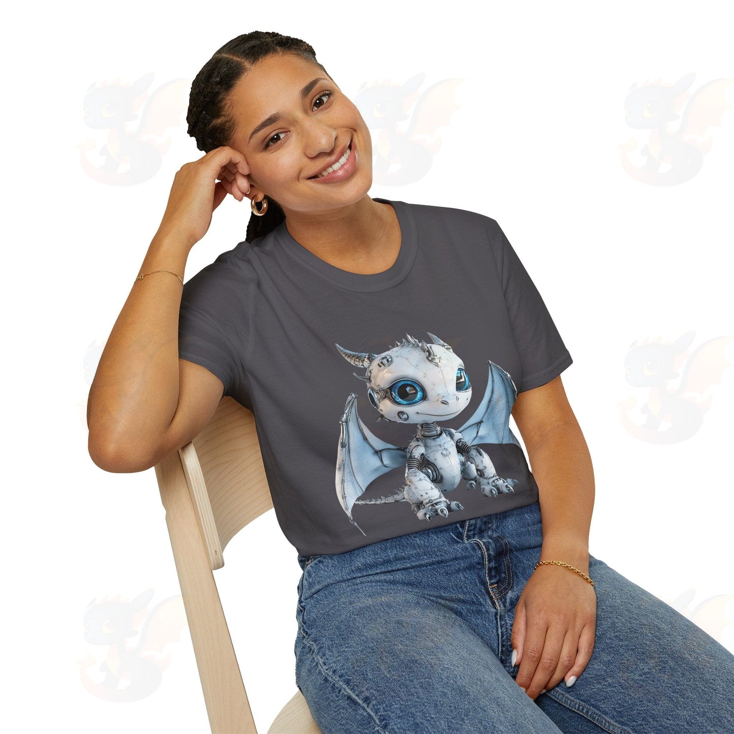 Cute Little Robot Dragon - Adult Robot Dragon Design Unisex Softstyle T-Shirt
