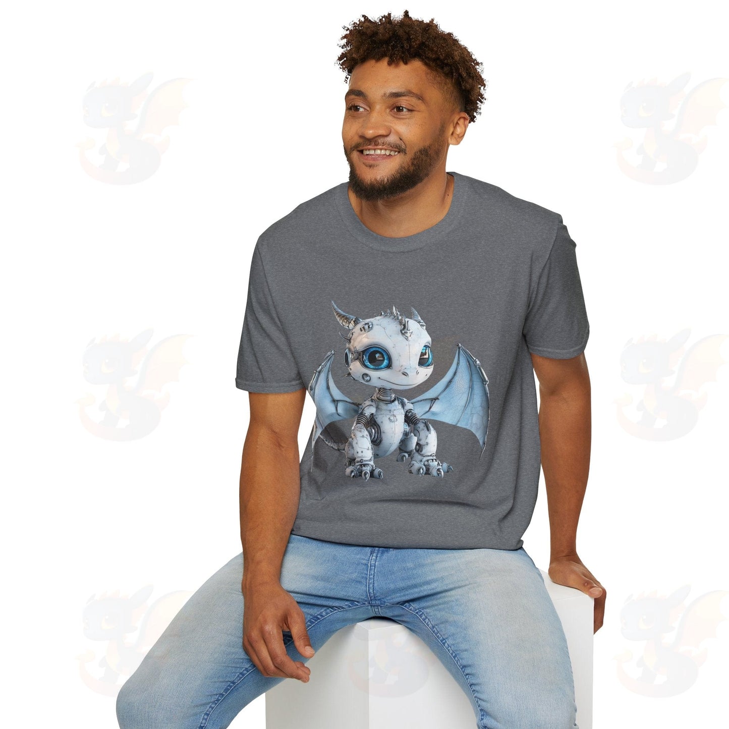 Cute Little Robot Dragon - Adult Robot Dragon Design Unisex Softstyle T-Shirt