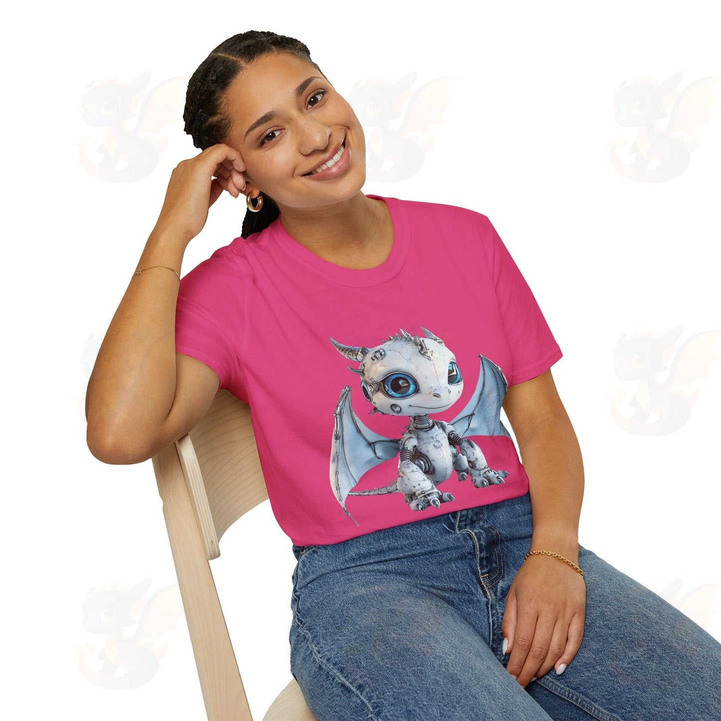 Cute Little Robot Dragon - Adult Robot Dragon Design Unisex Softstyle T-Shirt