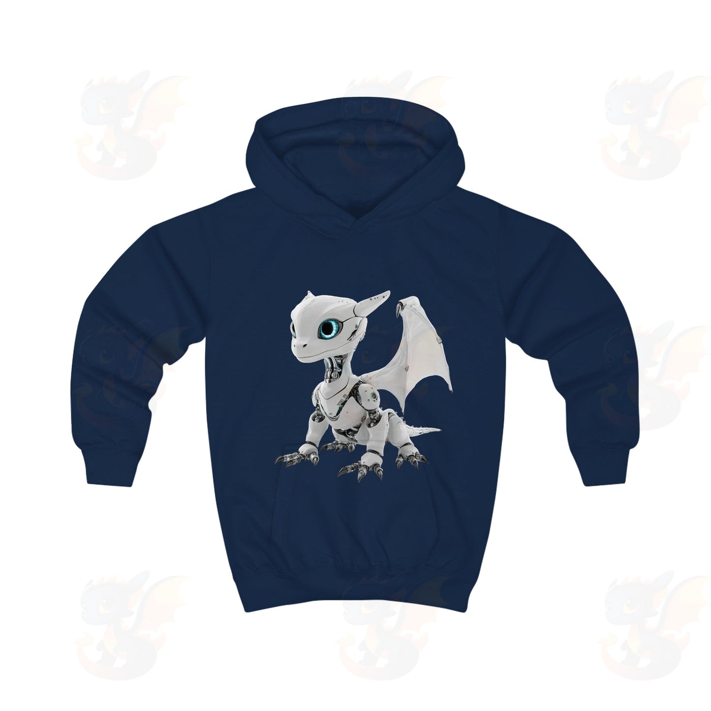 White Robot Dragon Design Kids Hoodie