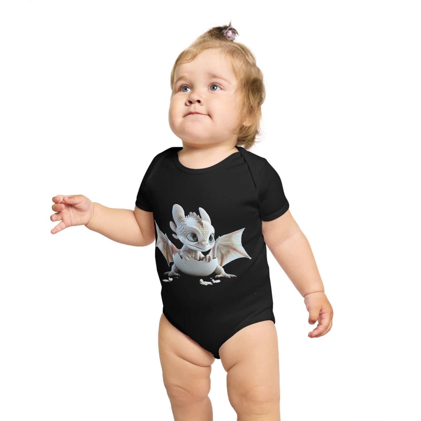 Short Sleeve Baby Bodysuit with an Adorable Baby Dragon