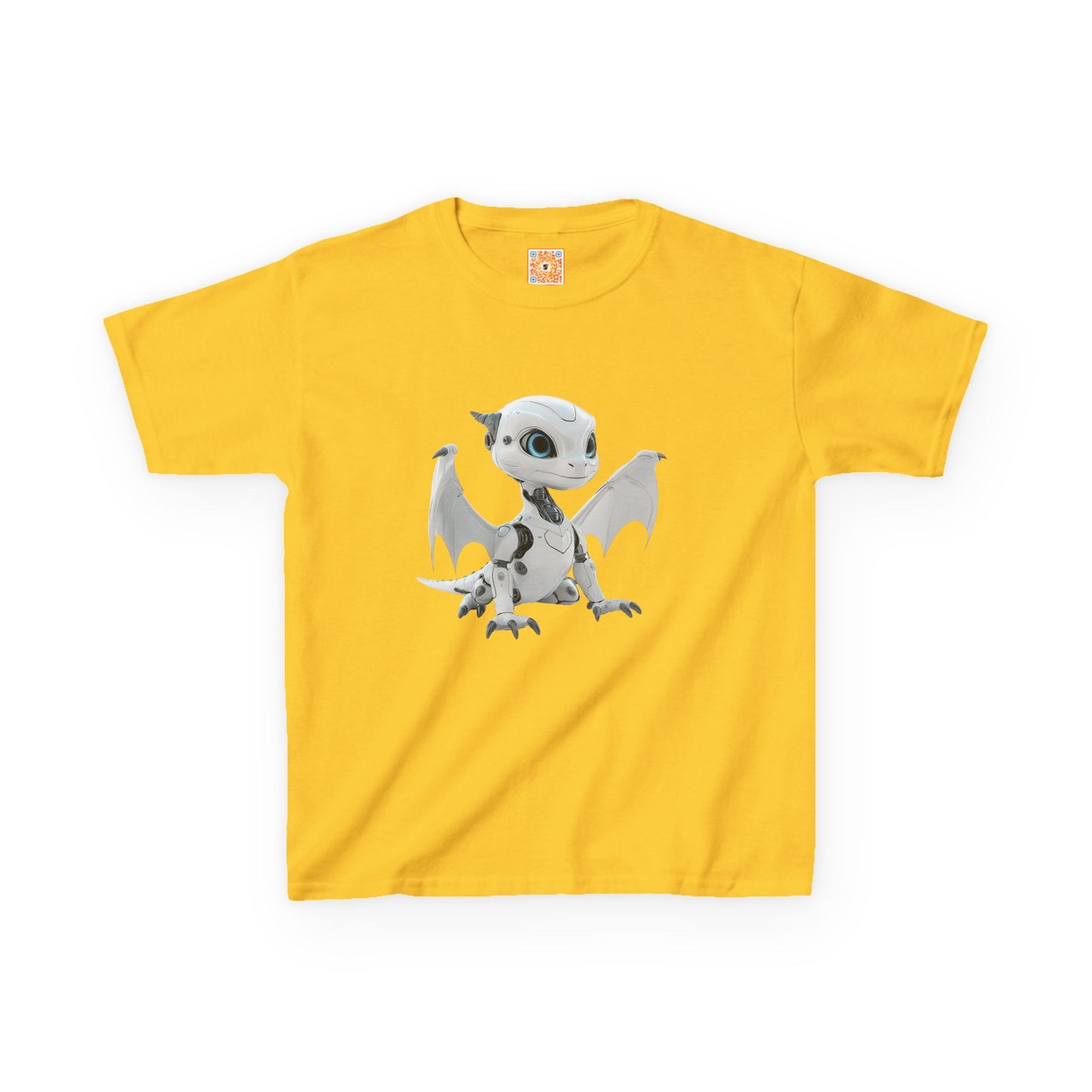 Cute White Robot Dragon Kids Heavy Cotton T-Shirt - Teeny Tiny Dragons