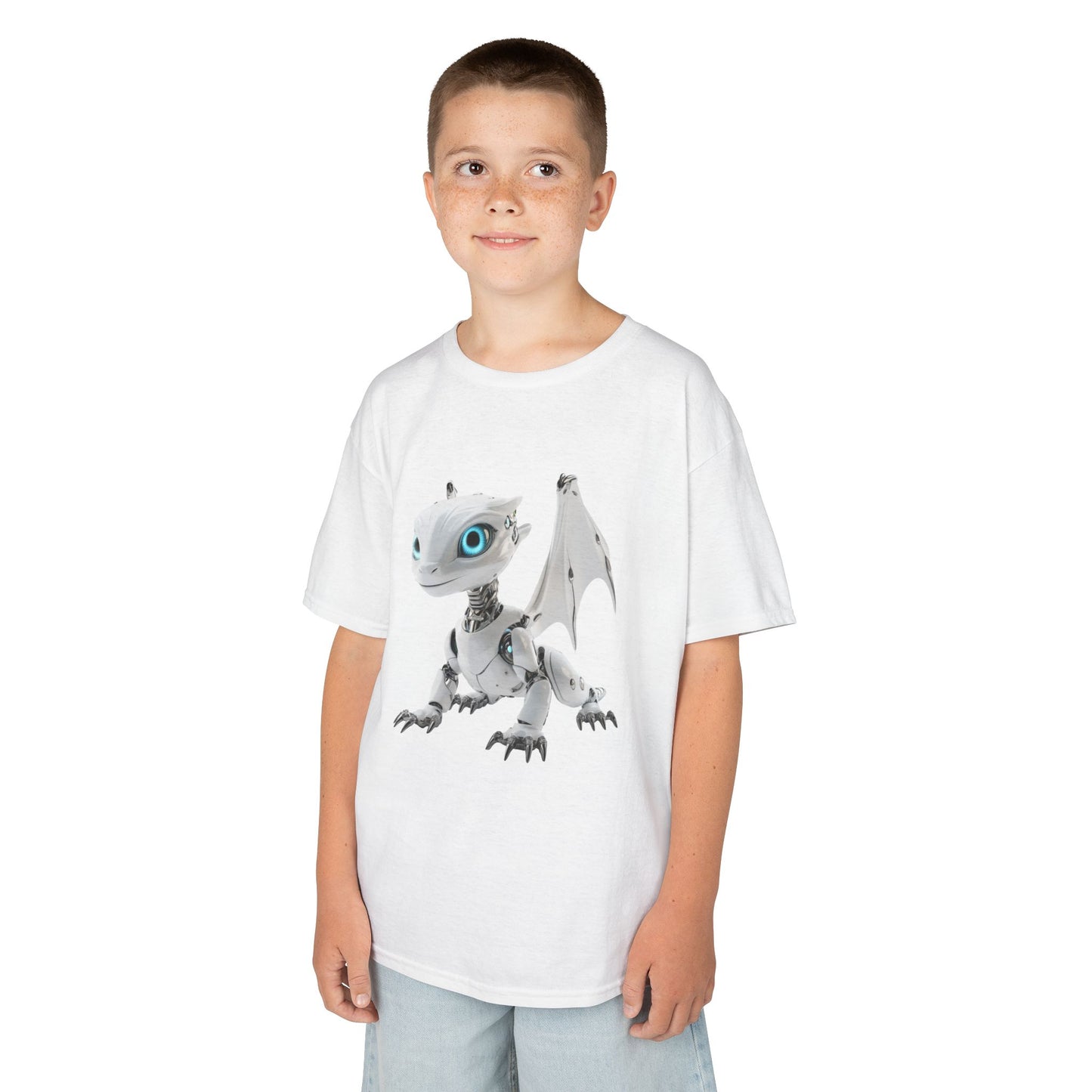 Blue Eyed Robot Dragon Heavy Cotton T-Shirt - Teeny Tiny Dragons
