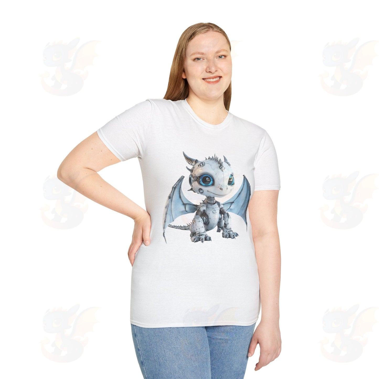 Cute Little Robot Dragon - Adult Robot Dragon Design Unisex Softstyle T-Shirt