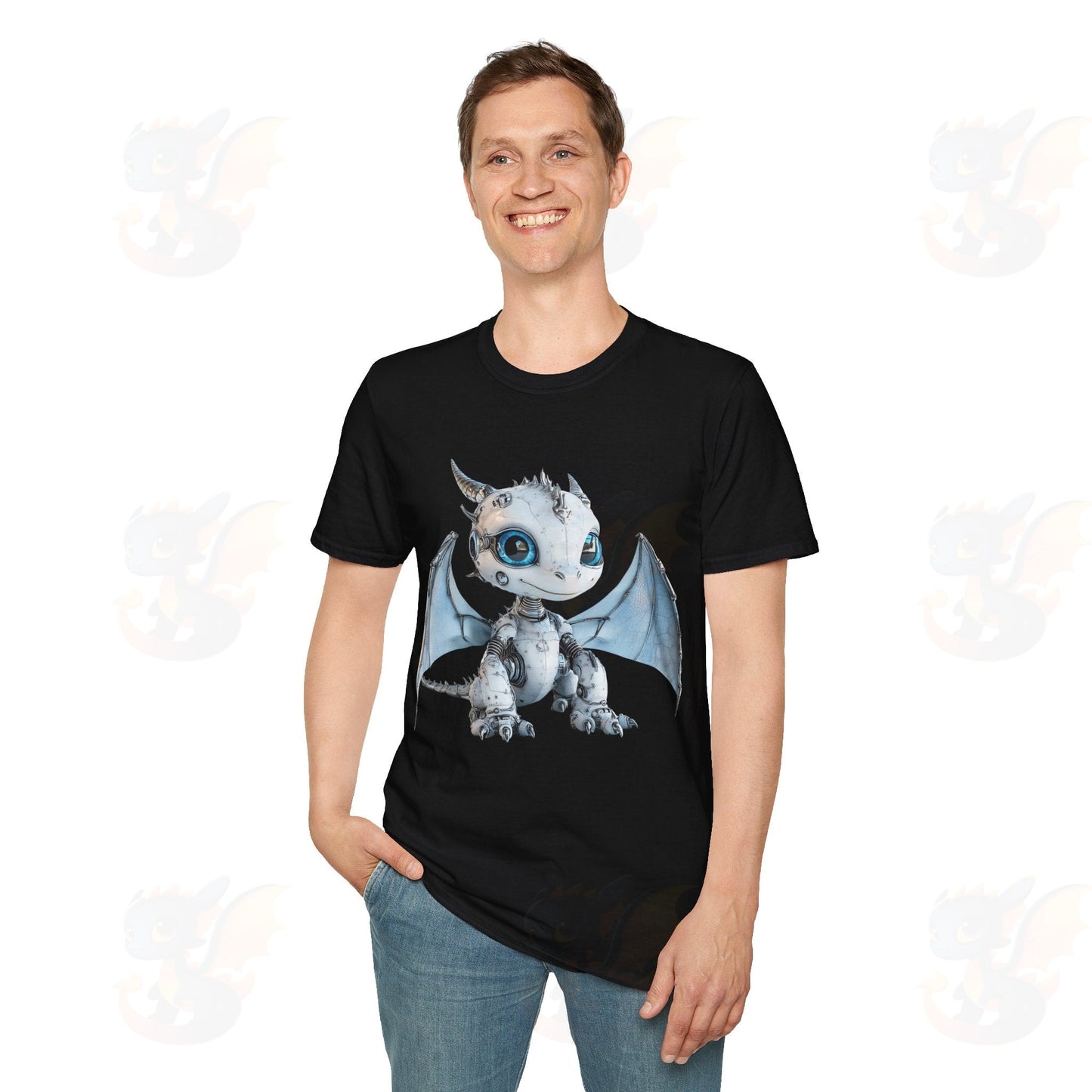 Cute Little Robot Dragon - Adult Robot Dragon Design Unisex Softstyle T-Shirt