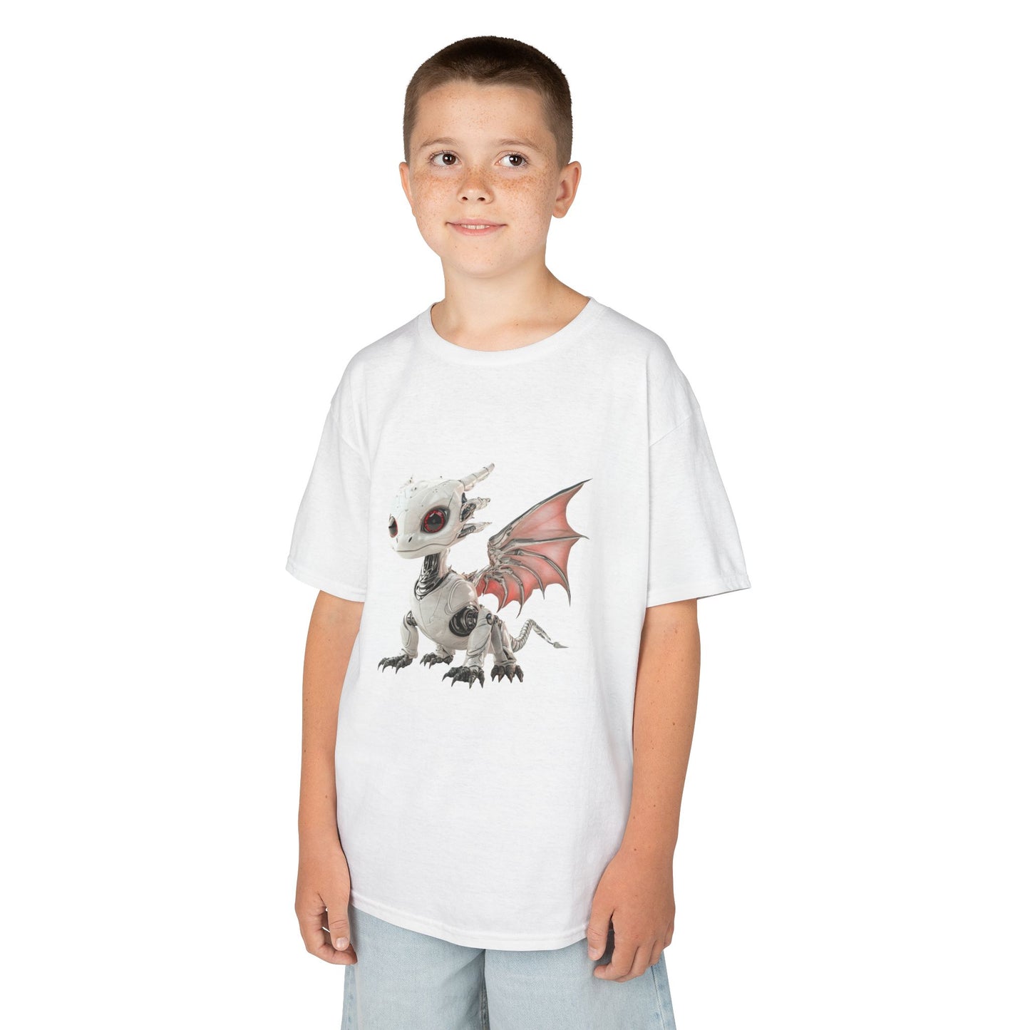Sitting Grey Robot Dragon Kids 100% Cotton T-Shirt - Teeny Tiny Dragons