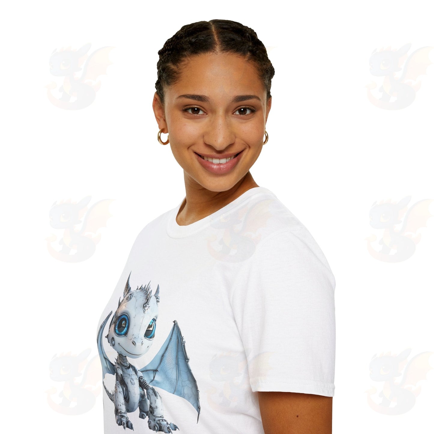 Cute Little Robot Dragon - Adult Robot Dragon Design Unisex Softstyle T-Shirt
