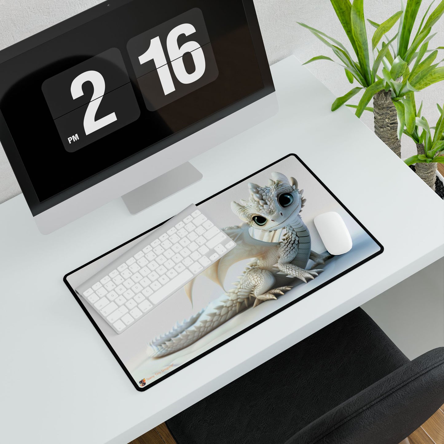 Beautiful White Dragon Desk Mat - Teeny Tiny Dragons