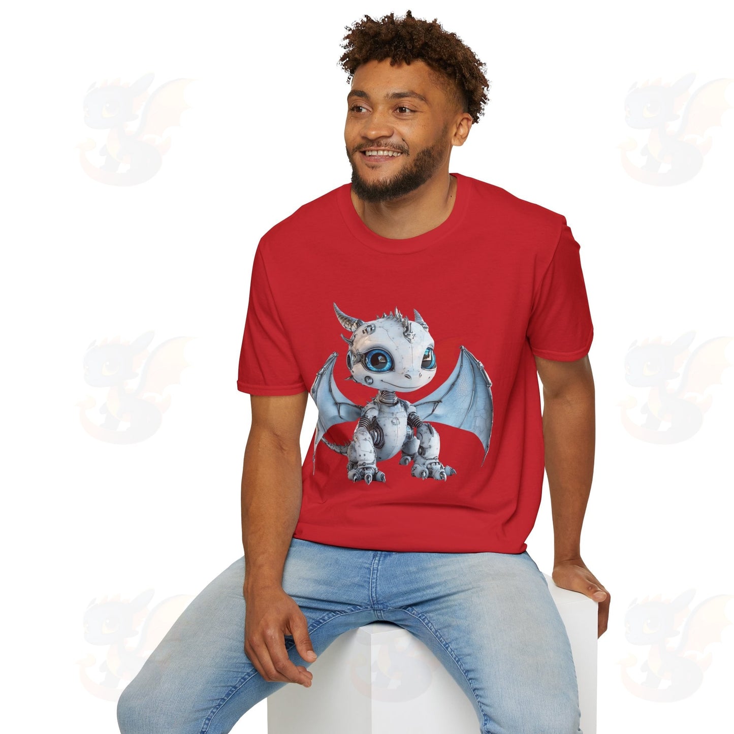 Cute Little Robot Dragon - Adult Robot Dragon Design Unisex Softstyle T-Shirt