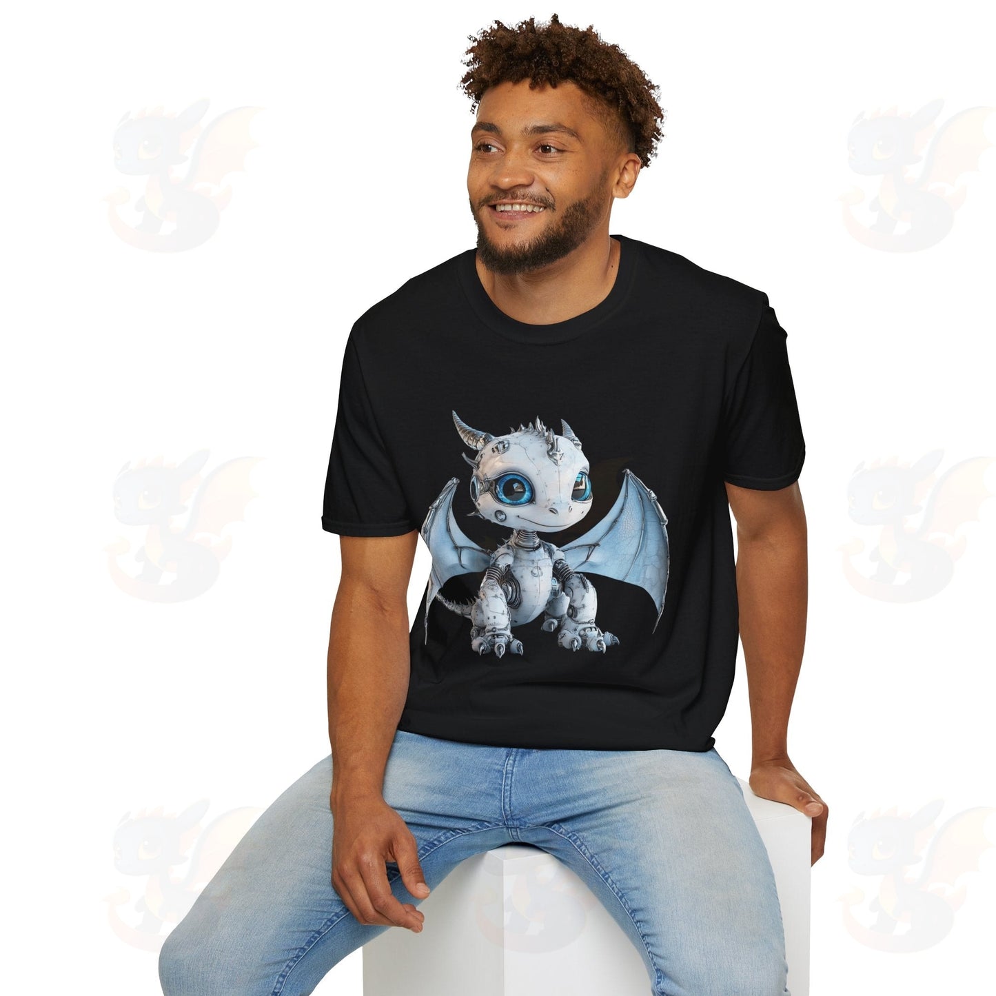 Cute Little Robot Dragon - Adult Robot Dragon Design Unisex Softstyle T-Shirt