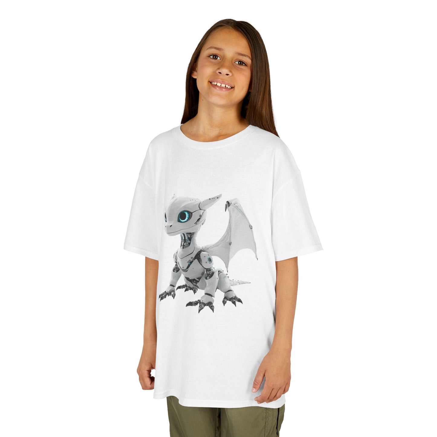 Little White Robot Dragon Kids Heavy Cotton T-Shirt - Teeny Tiny Dragons