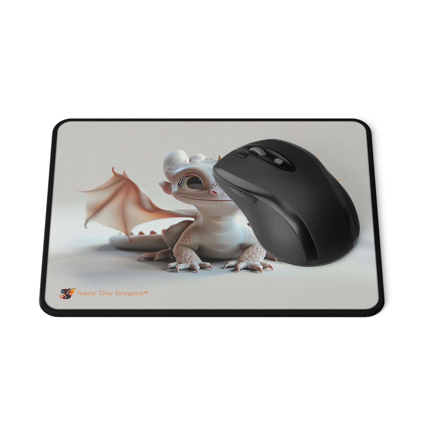 Adorable White Baby Dragon Fantasy Art Mouse Pad - Teeny Tiny Dragons