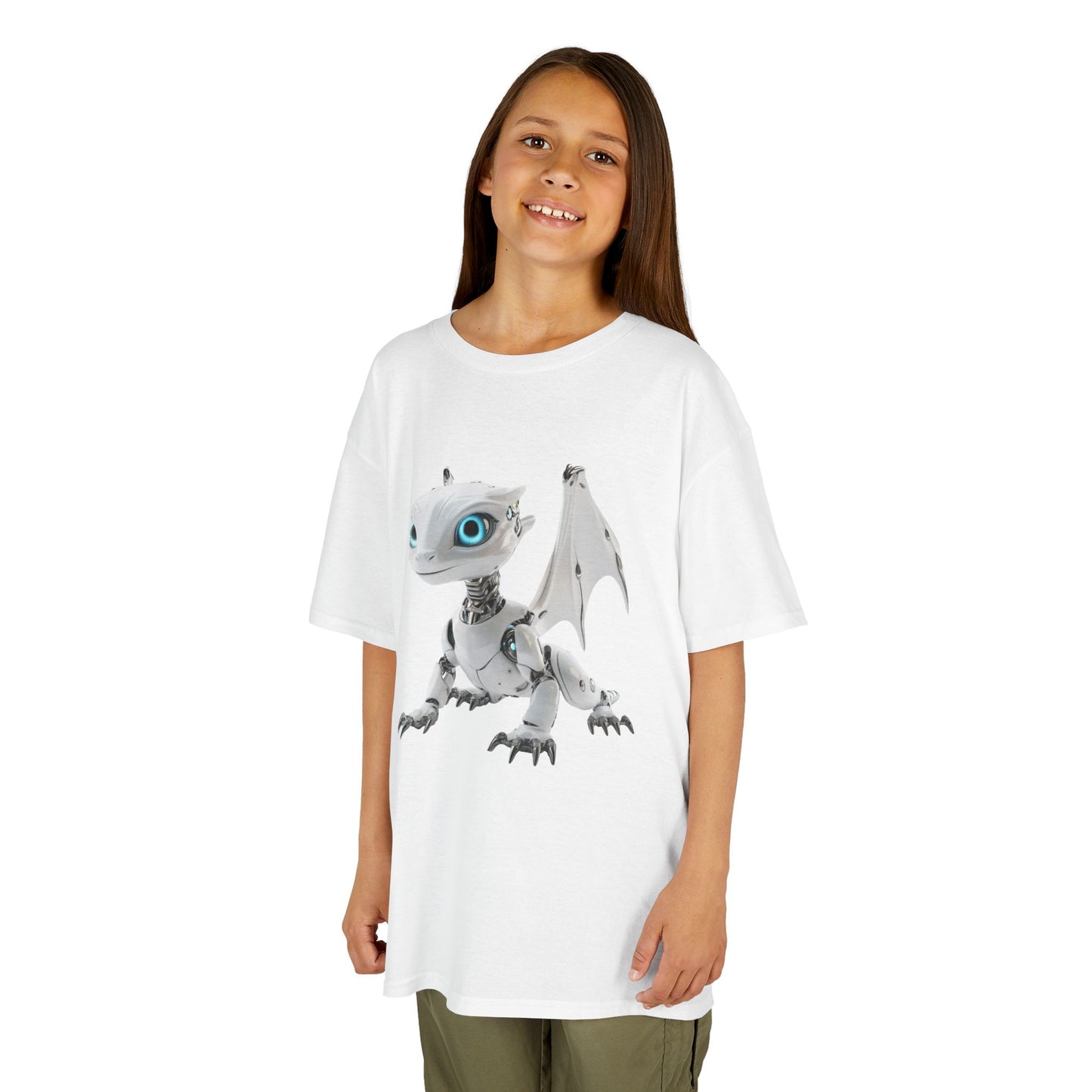 Blue Eyed Robot Dragon Heavy Cotton T-Shirt - Teeny Tiny Dragons