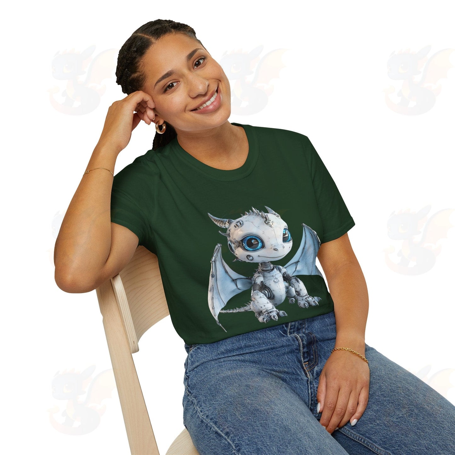 Cute Little Robot Dragon - Adult Robot Dragon Design Unisex Softstyle T-Shirt