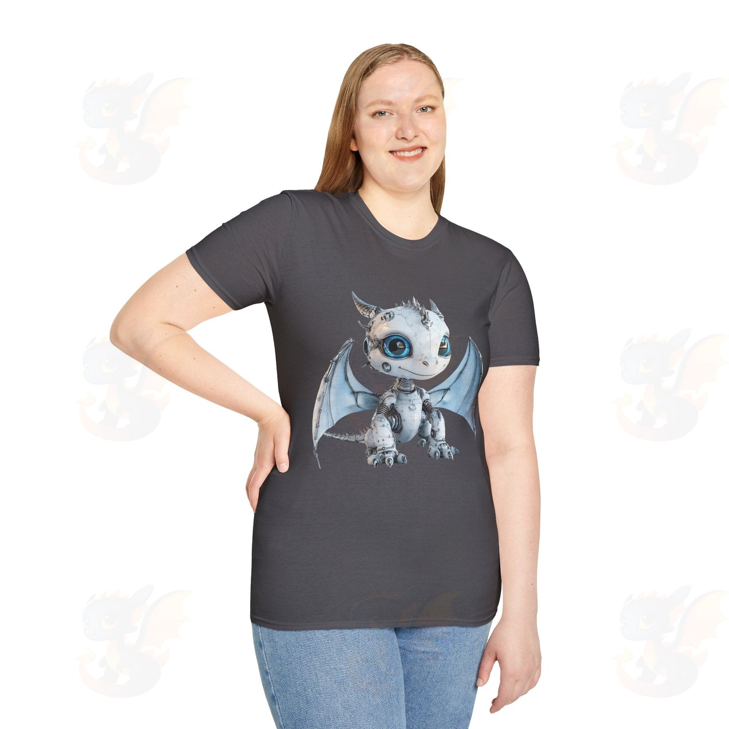 Cute Little Robot Dragon - Adult Robot Dragon Design Unisex Softstyle T-Shirt
