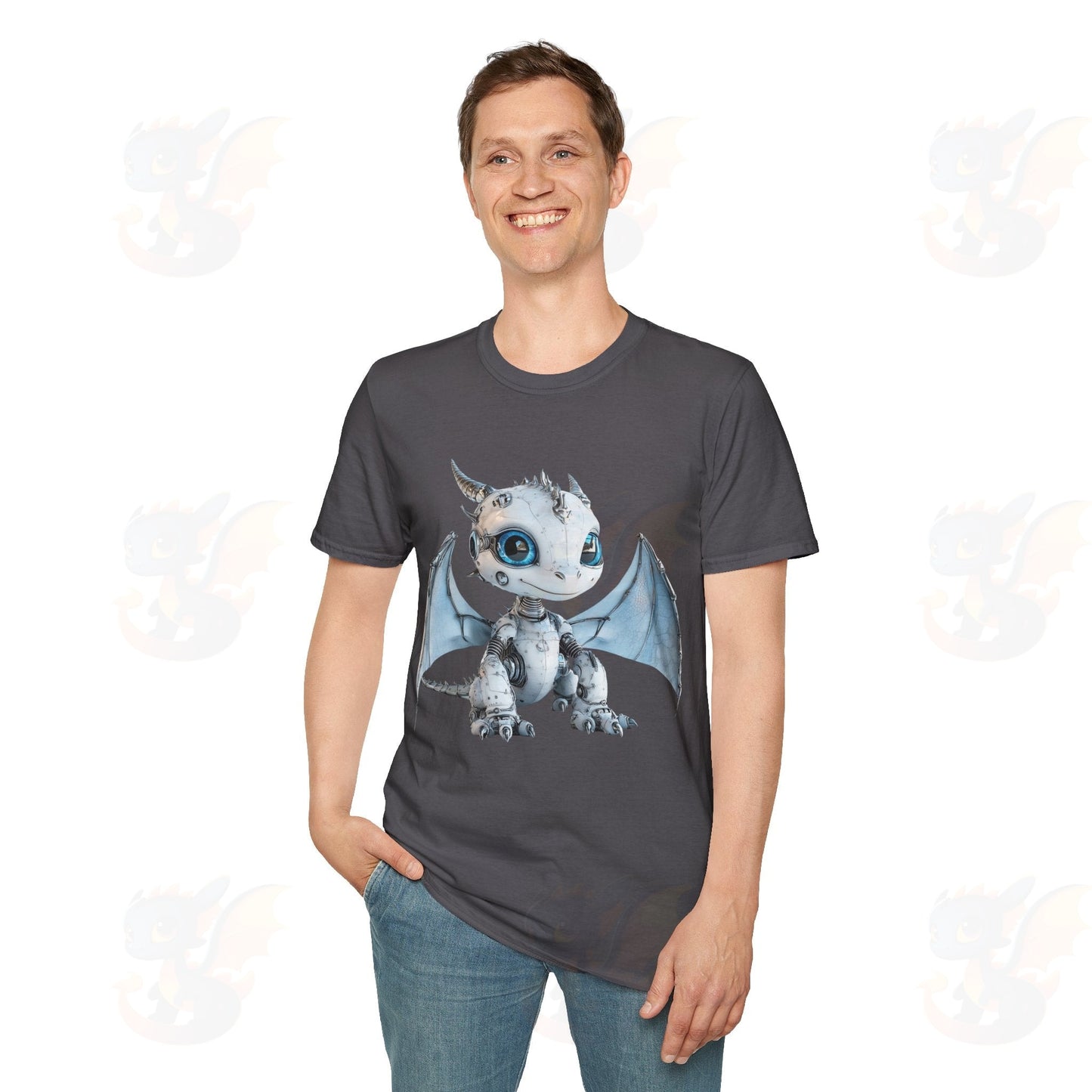 Cute Little Robot Dragon - Adult Robot Dragon Design Unisex Softstyle T-Shirt