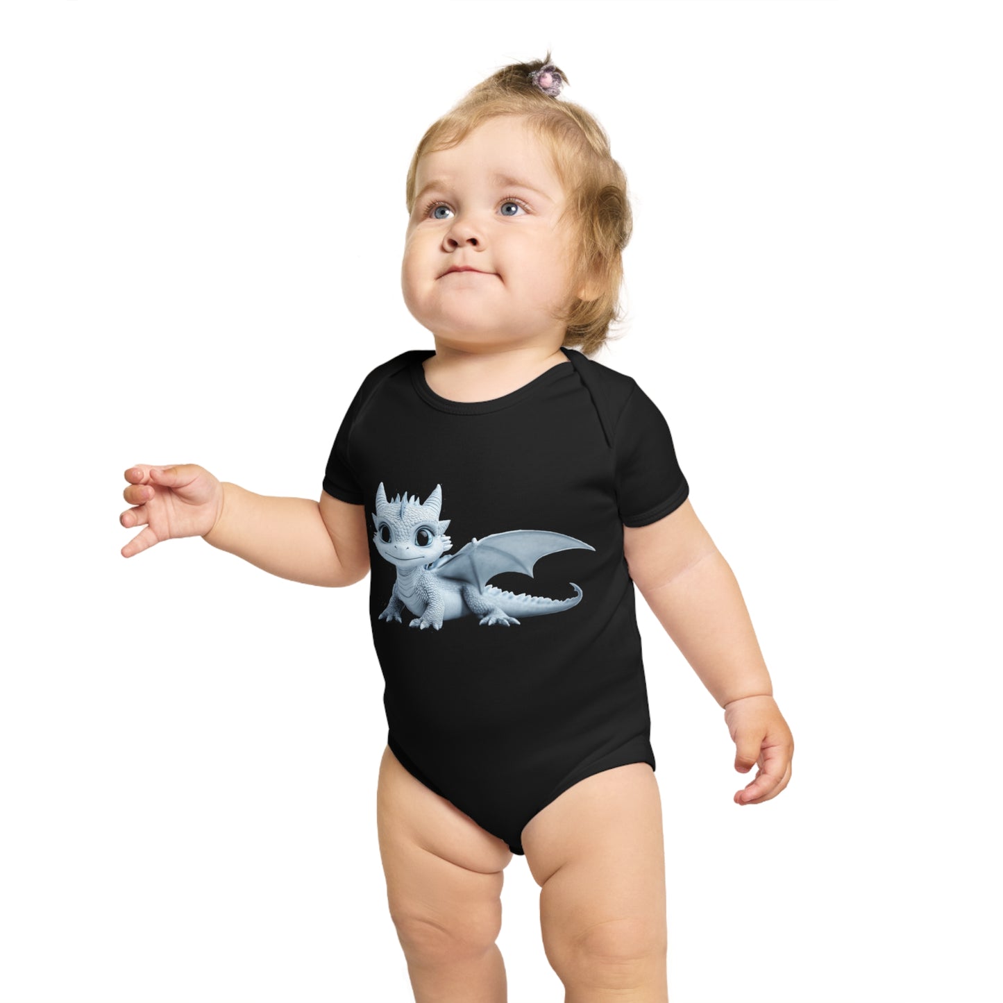 Short Sleeve Baby Bodysuit with an Adorable Baby Dragon