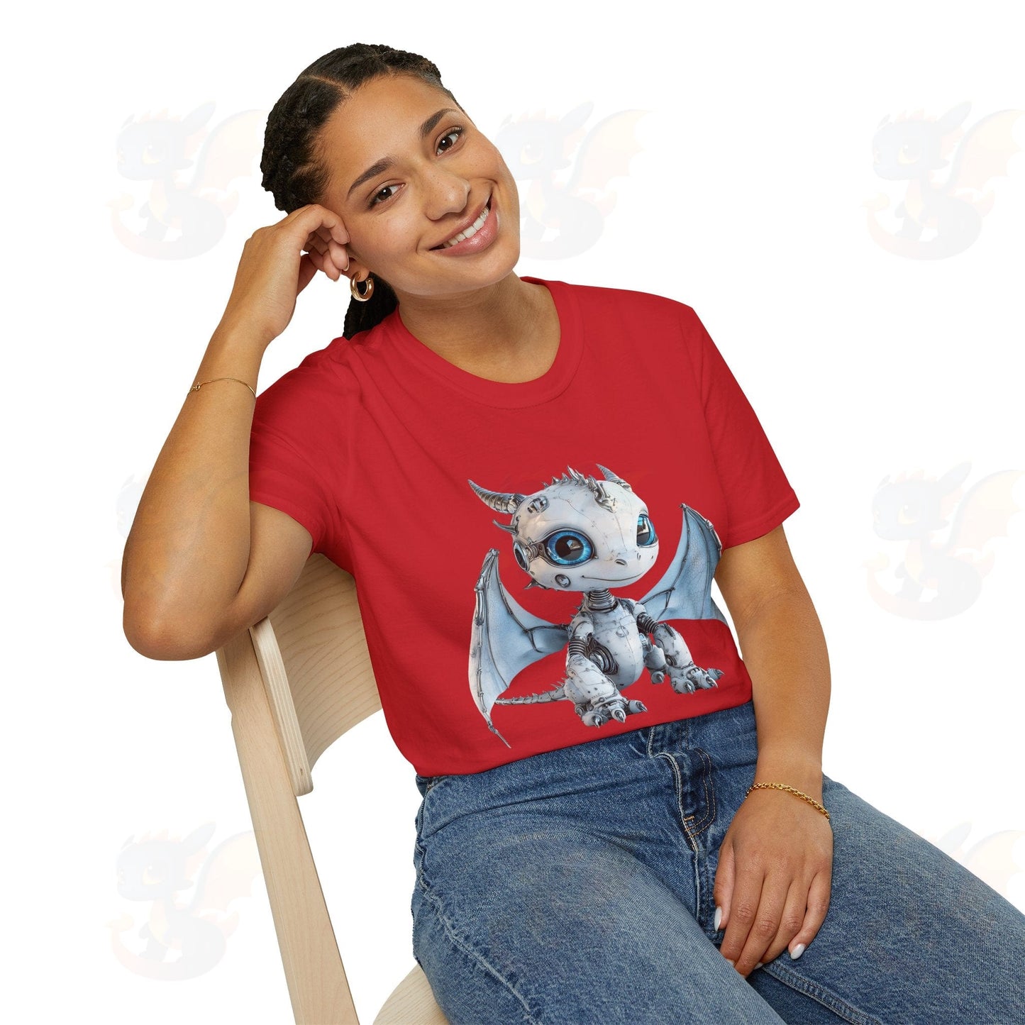 Cute Little Robot Dragon - Adult Robot Dragon Design Unisex Softstyle T-Shirt