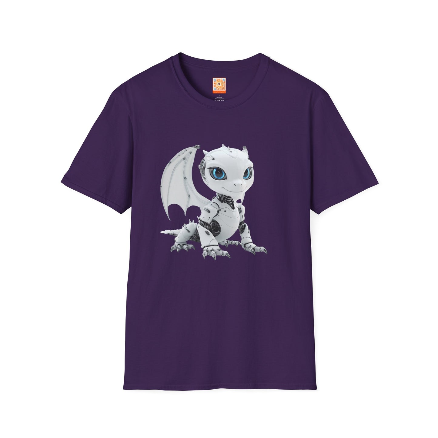 White Robot Dragon Adult Unisex Softstyle T-Shirt - Teeny Tiny Dragons