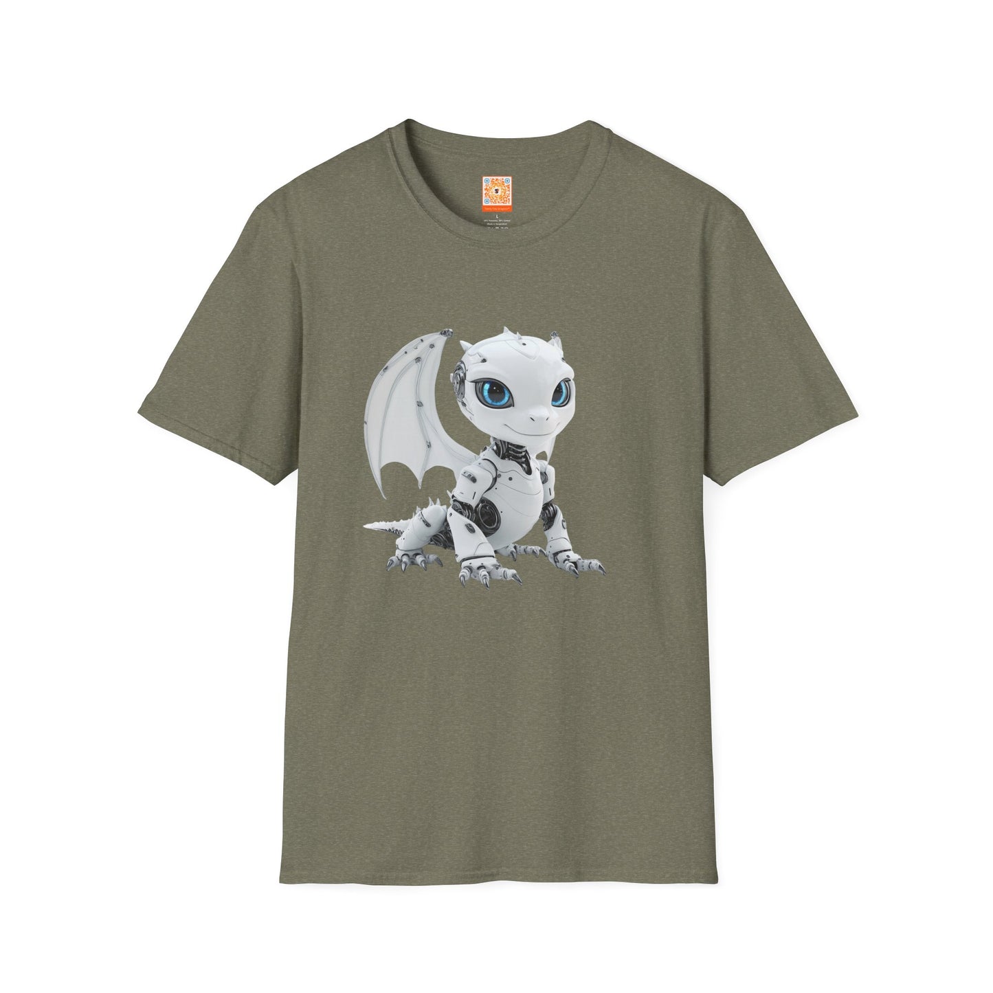 White Robot Dragon Adult Unisex Softstyle T-Shirt - Teeny Tiny Dragons