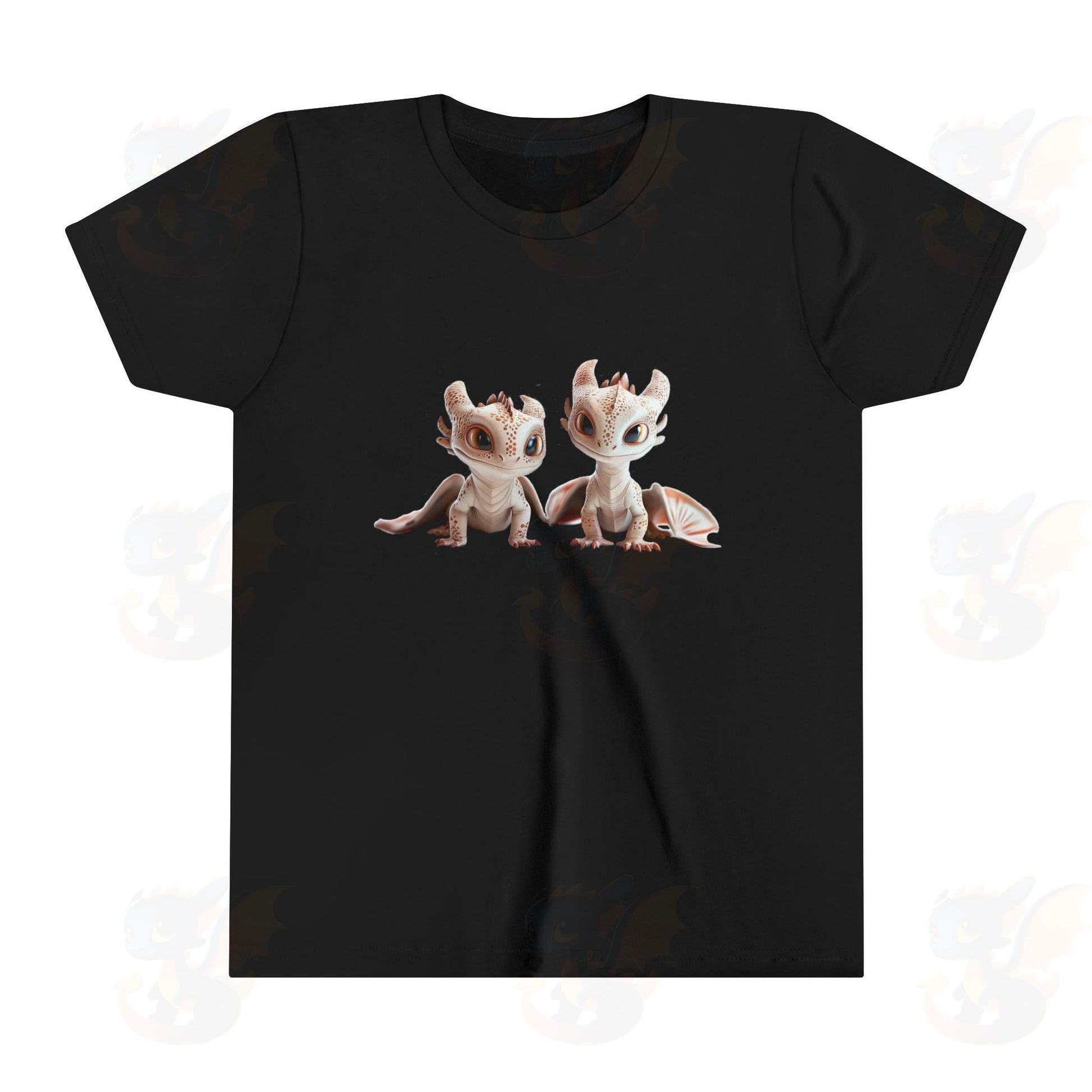 Teeny Tiny Dragons® artwork of a cute baby dragon and a baby dragon with a bow, sitting side-by-side.