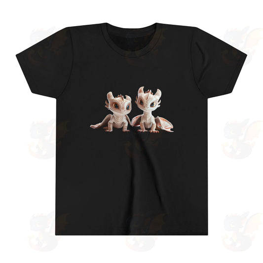Teeny Tiny Dragons® artwork of a cute baby dragon and a baby dragon with a bow, sitting side-by-side.