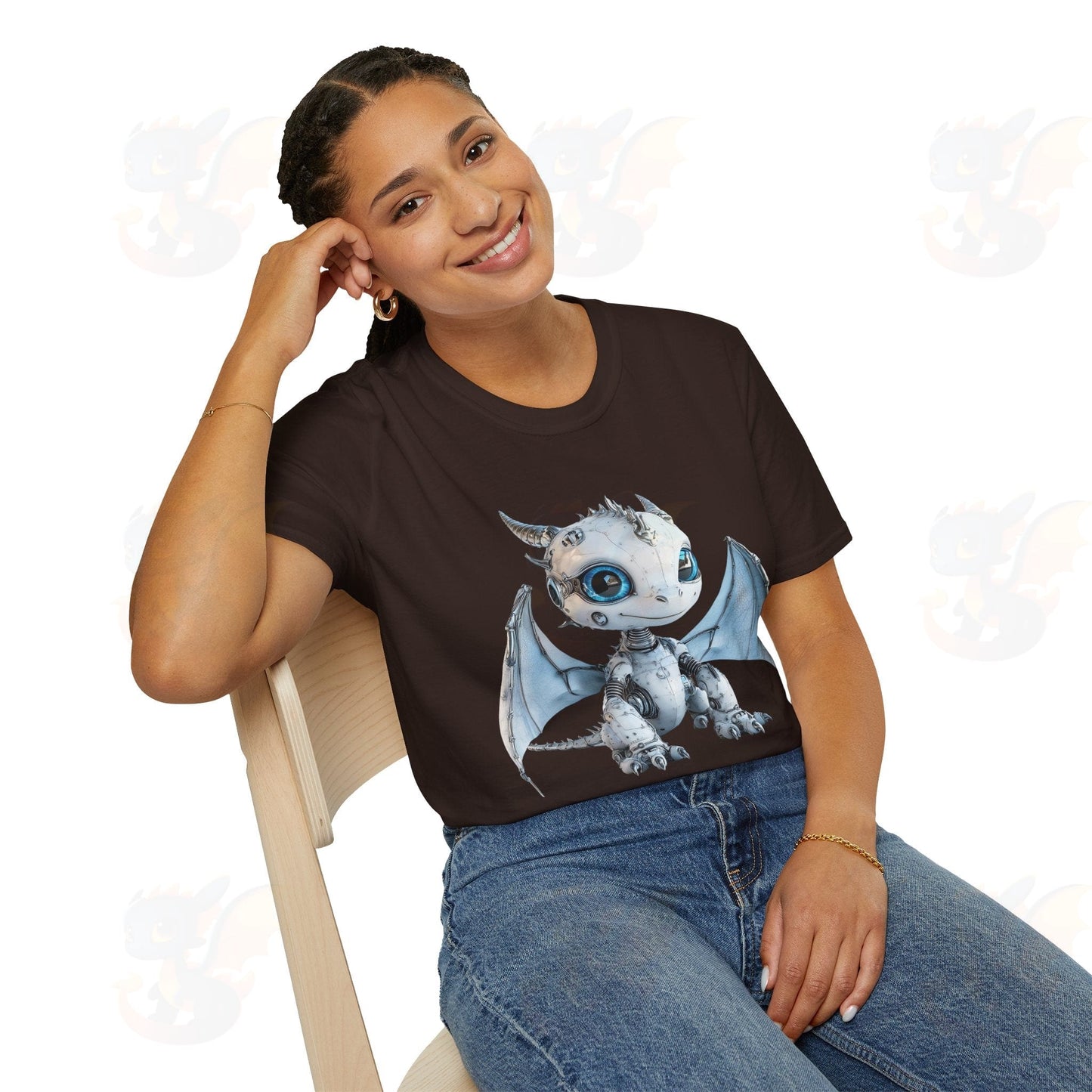 Cute Little Robot Dragon - Adult Robot Dragon Design Unisex Softstyle T-Shirt