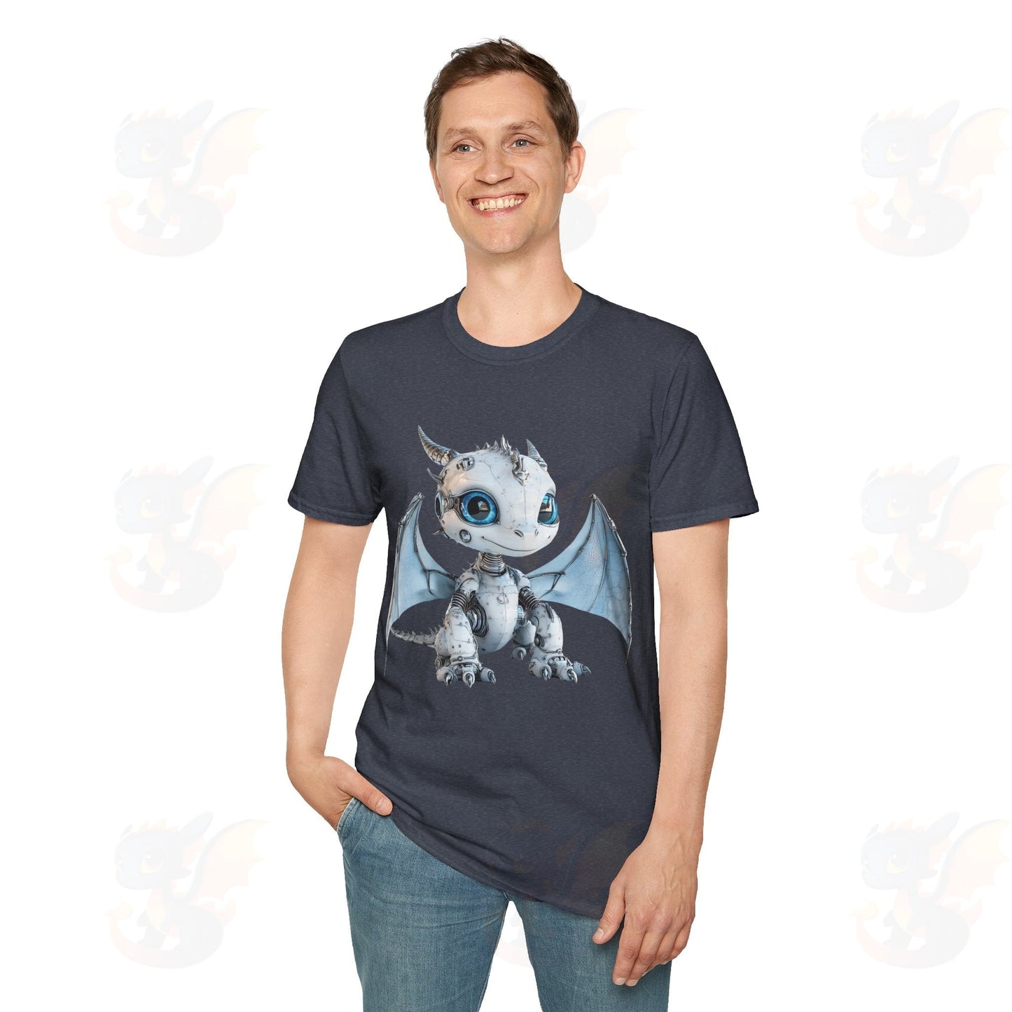 Cute Little Robot Dragon - Adult Robot Dragon Design Unisex Softstyle T-Shirt