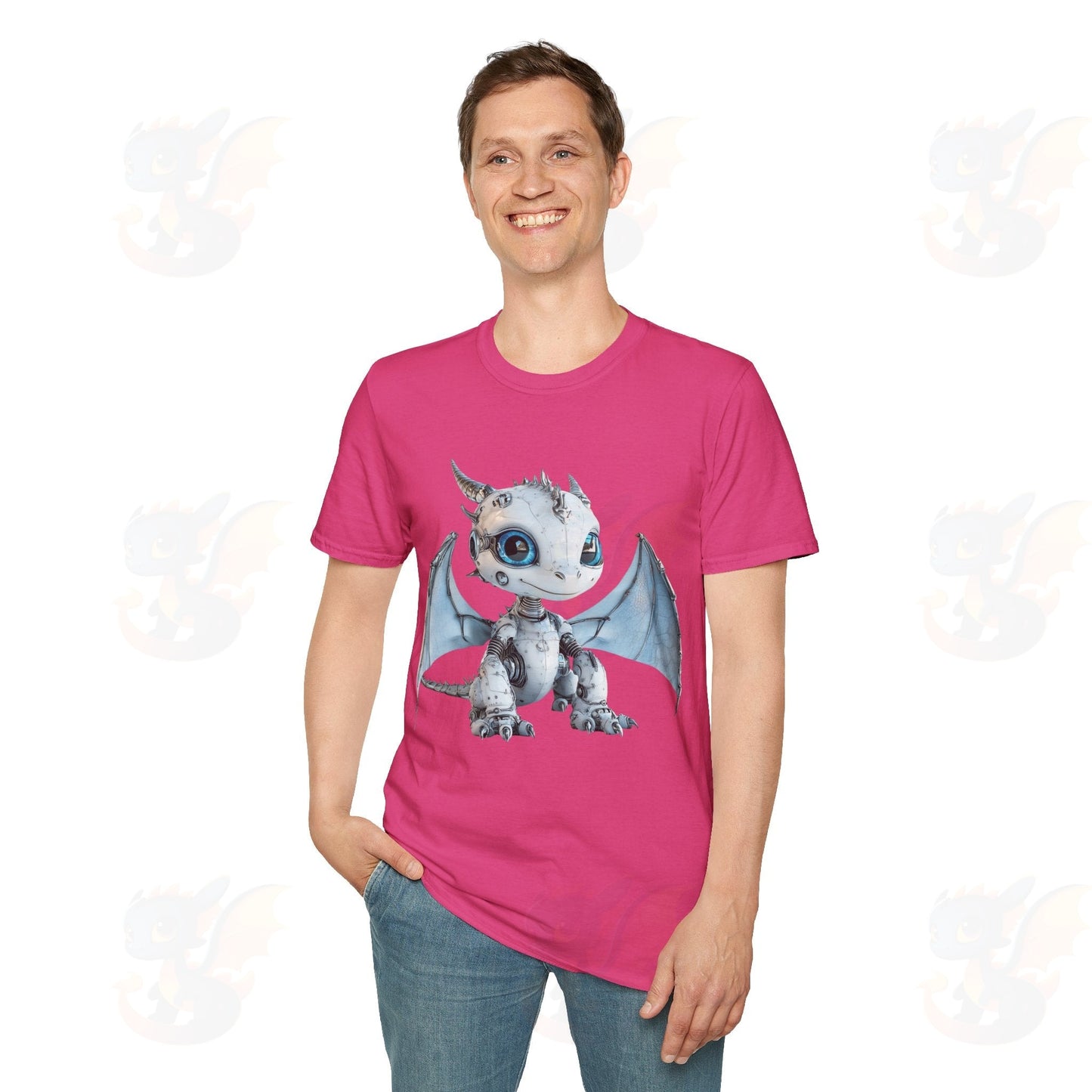 Cute Little Robot Dragon - Adult Robot Dragon Design Unisex Softstyle T-Shirt