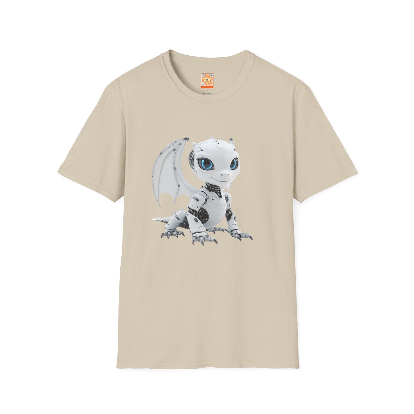 White Robot Dragon Adult Unisex Softstyle T-Shirt - Teeny Tiny Dragons