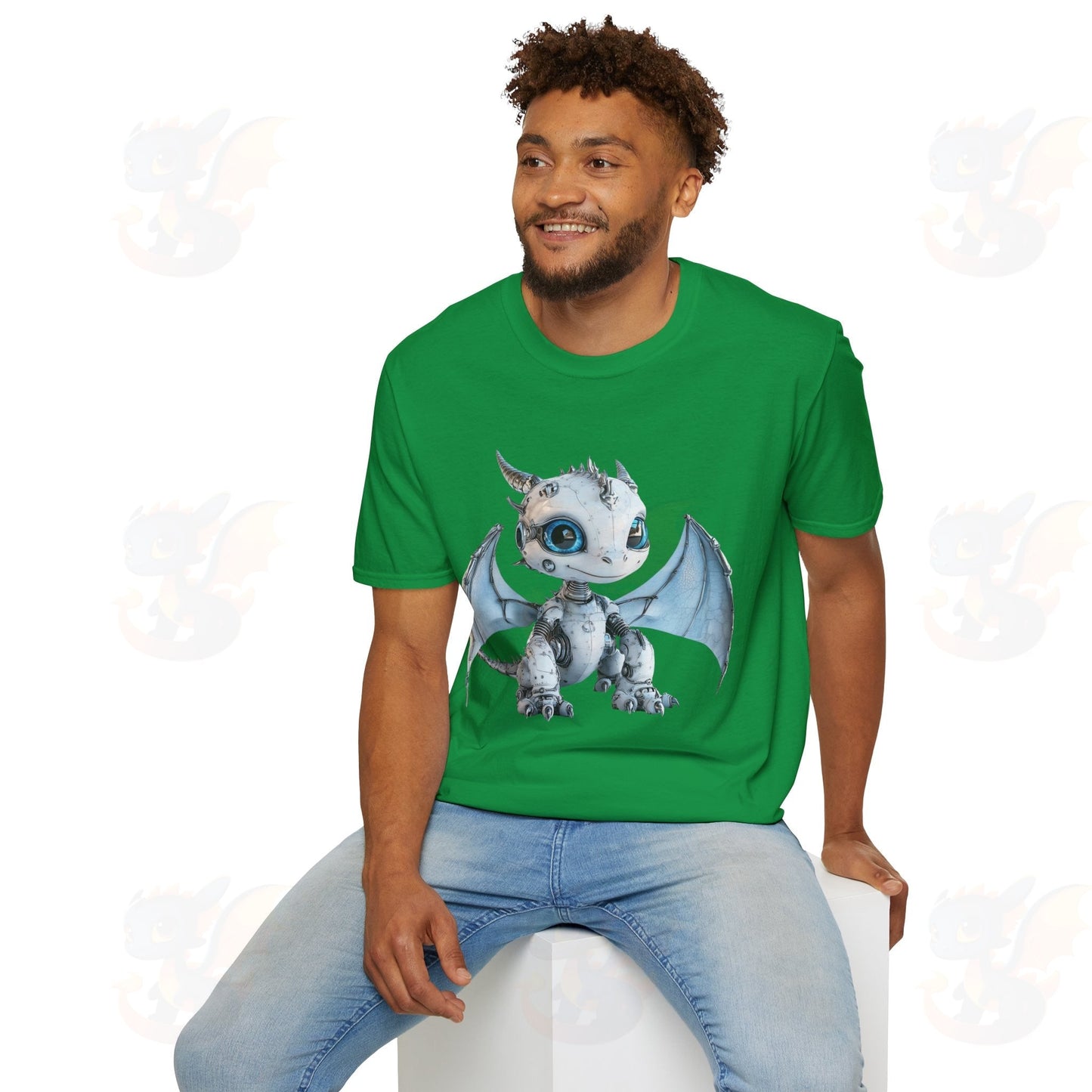 Cute Little Robot Dragon - Adult Robot Dragon Design Unisex Softstyle T-Shirt