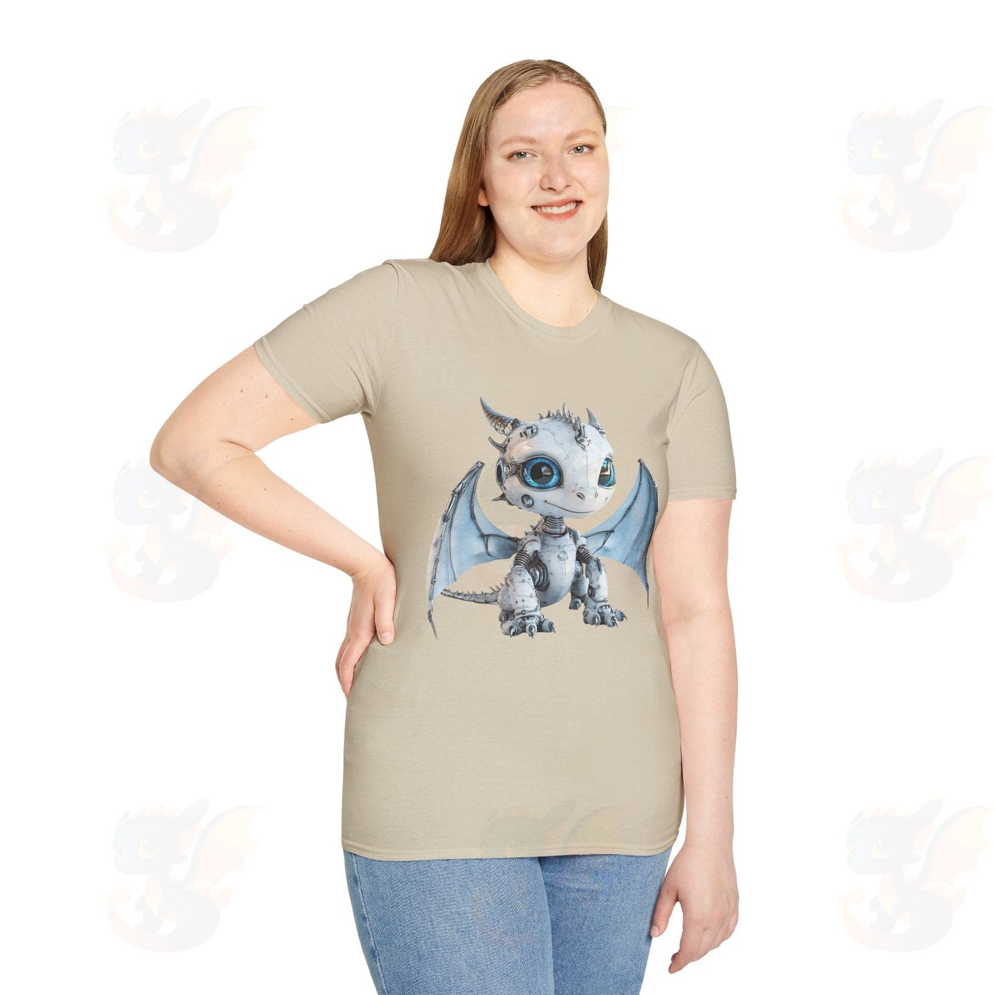 Cute Little Robot Dragon - Adult Robot Dragon Design Unisex Softstyle T-Shirt