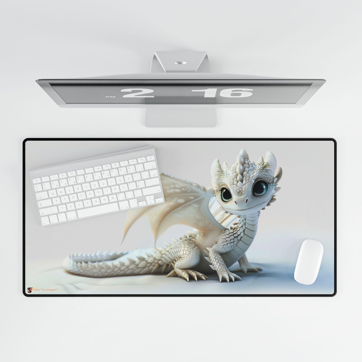 Beautiful White Dragon Desk Mat - Teeny Tiny Dragons