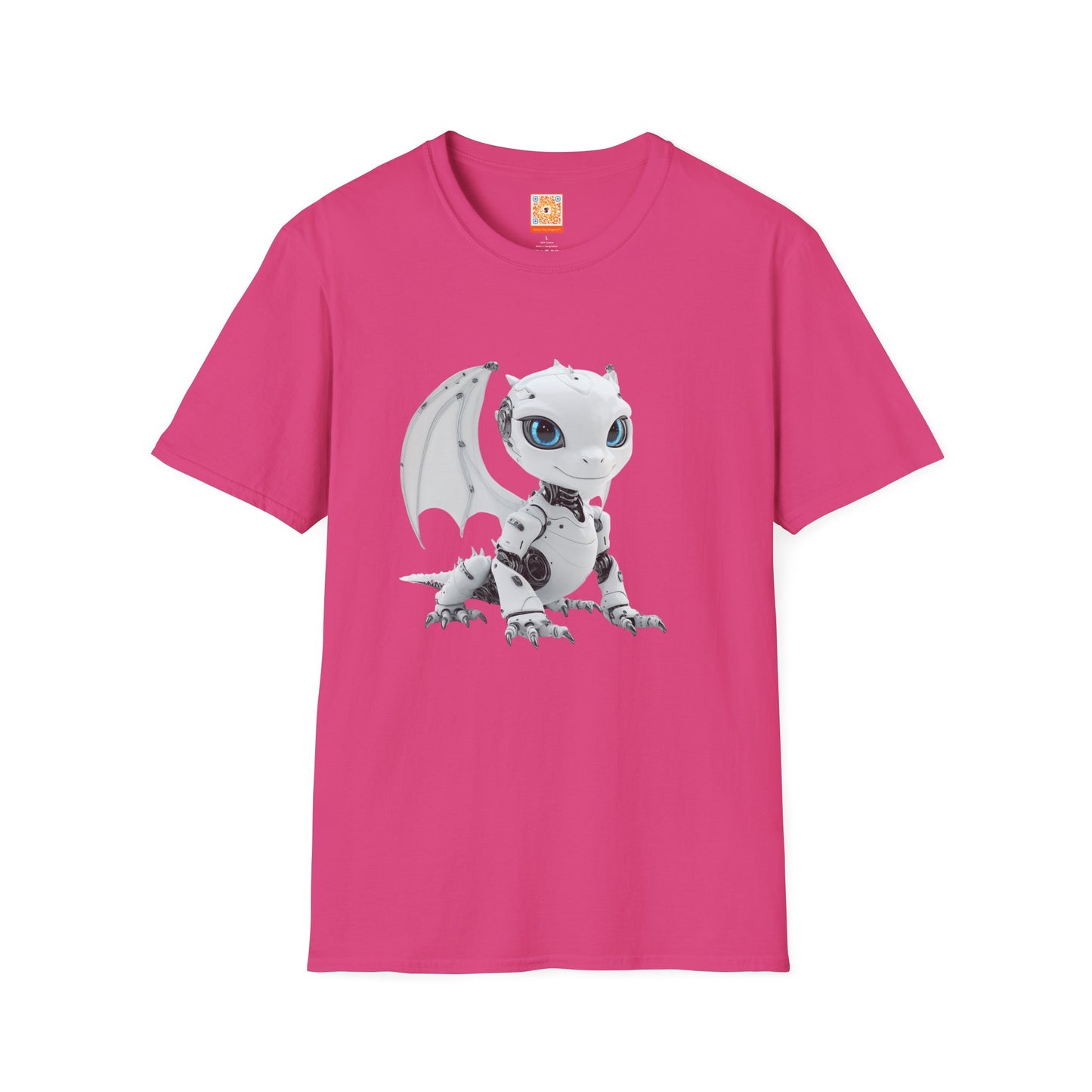 White Robot Dragon Adult Unisex Softstyle T-Shirt - Teeny Tiny Dragons