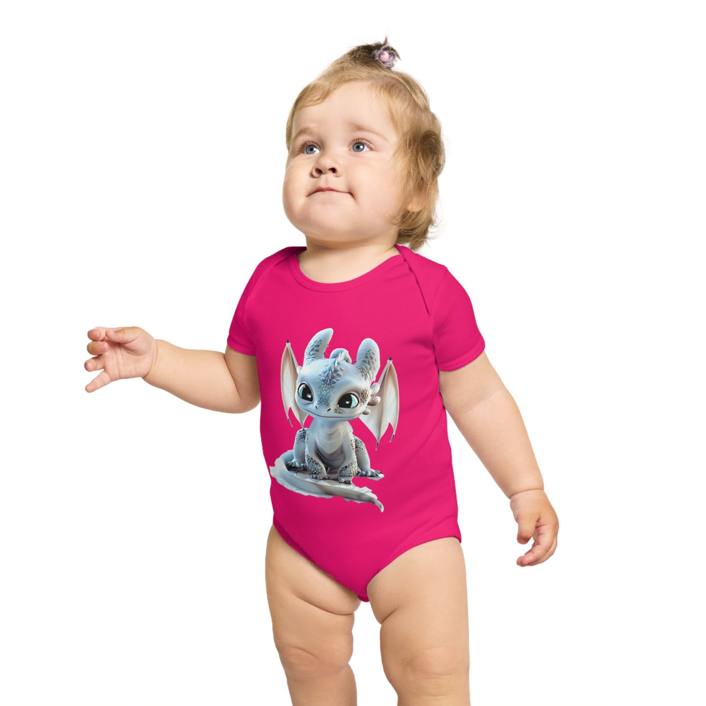 Short Sleeve Baby Bodysuit with an Adorable Baby Dragon
