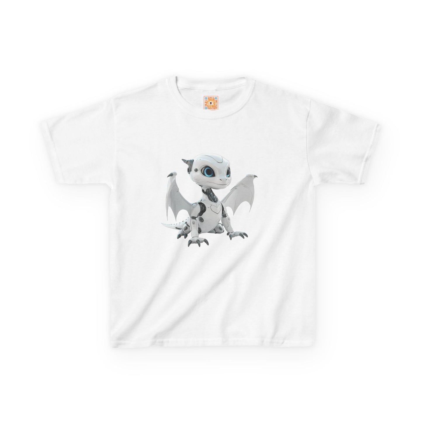 Cute White Robot Dragon Kids Heavy Cotton T-Shirt - Teeny Tiny Dragons