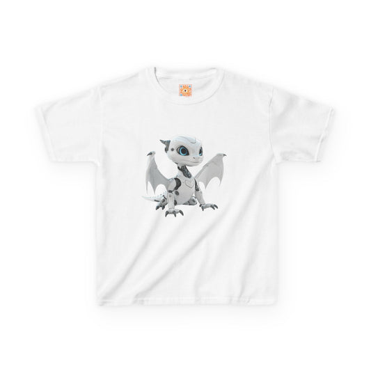 Cute White Robot Dragon Kids Heavy Cotton T-Shirt - Teeny Tiny Dragons