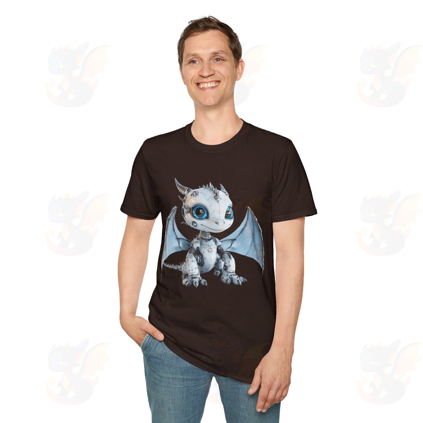 Cute Little Robot Dragon - Adult Robot Dragon Design Unisex Softstyle T-Shirt