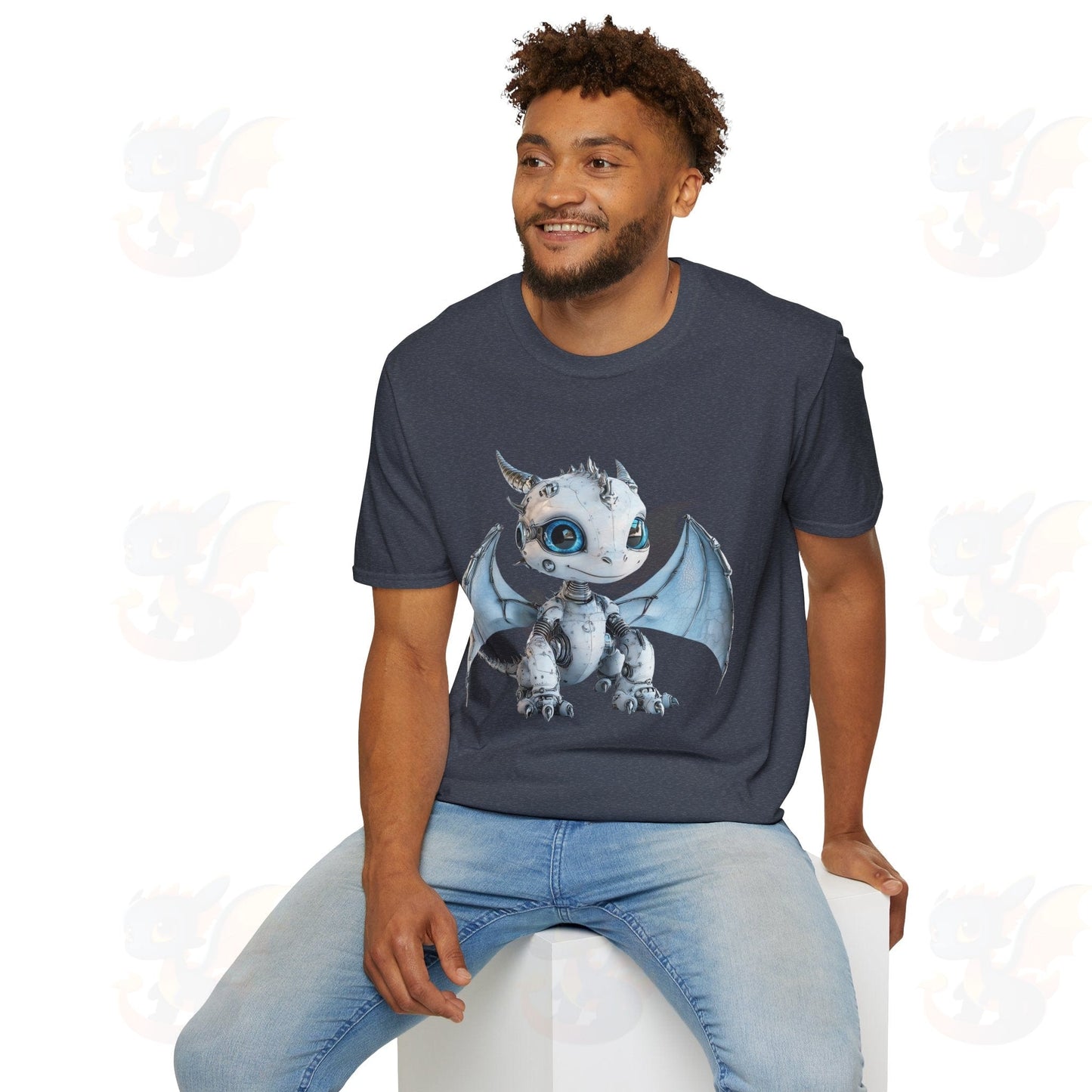 Cute Little Robot Dragon - Adult Robot Dragon Design Unisex Softstyle T-Shirt