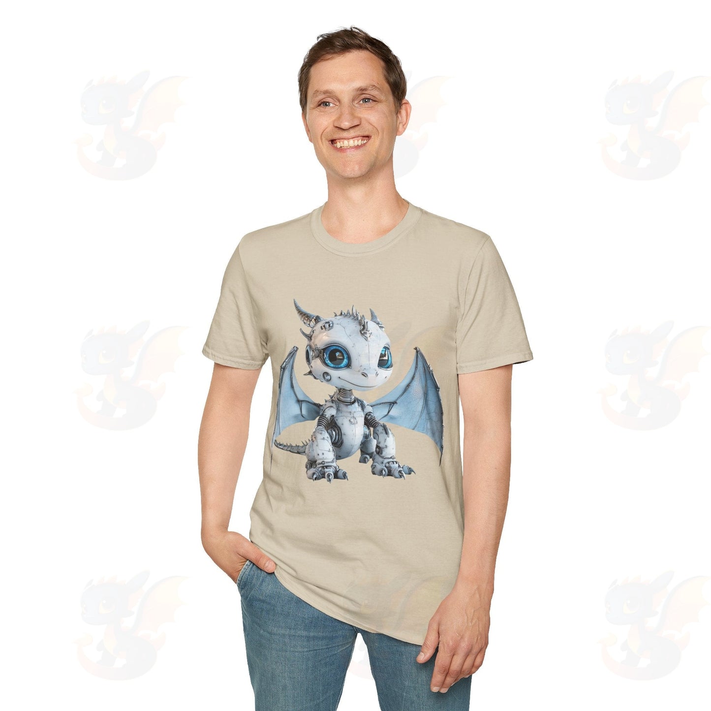 Cute Little Robot Dragon - Adult Robot Dragon Design Unisex Softstyle T-Shirt