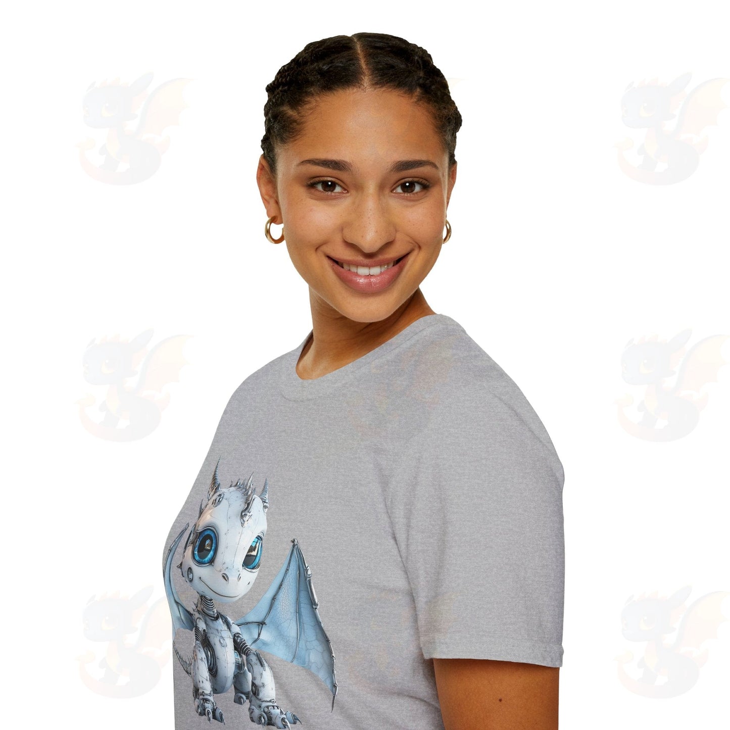 Cute Little Robot Dragon - Adult Robot Dragon Design Unisex Softstyle T-Shirt