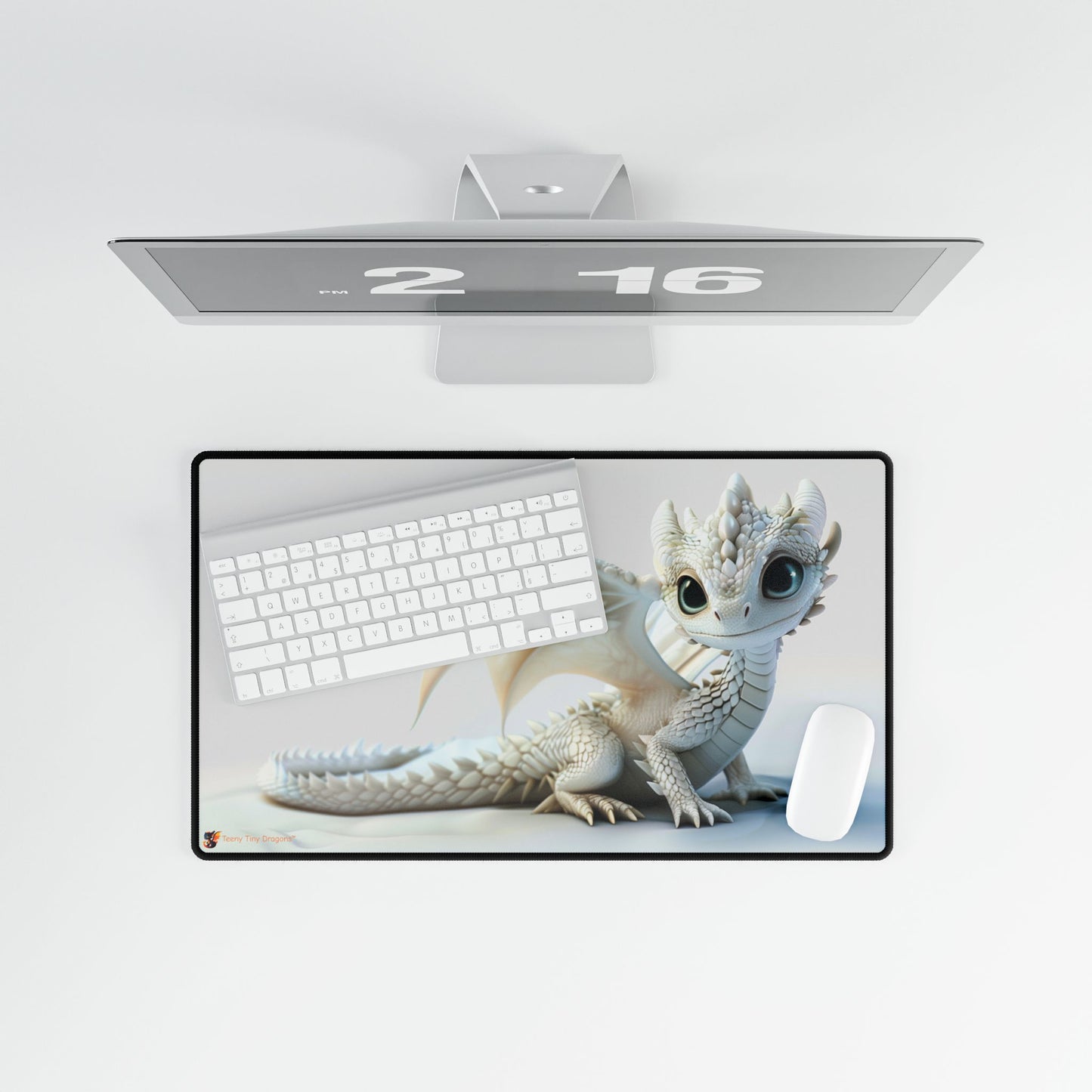 Beautiful White Dragon Desk Mat - Teeny Tiny Dragons