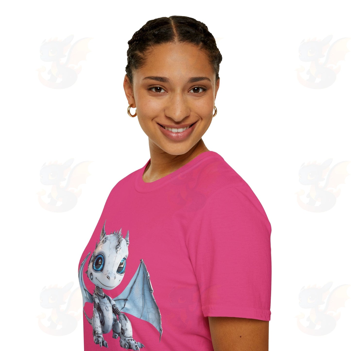 Cute Little Robot Dragon - Adult Robot Dragon Design Unisex Softstyle T-Shirt