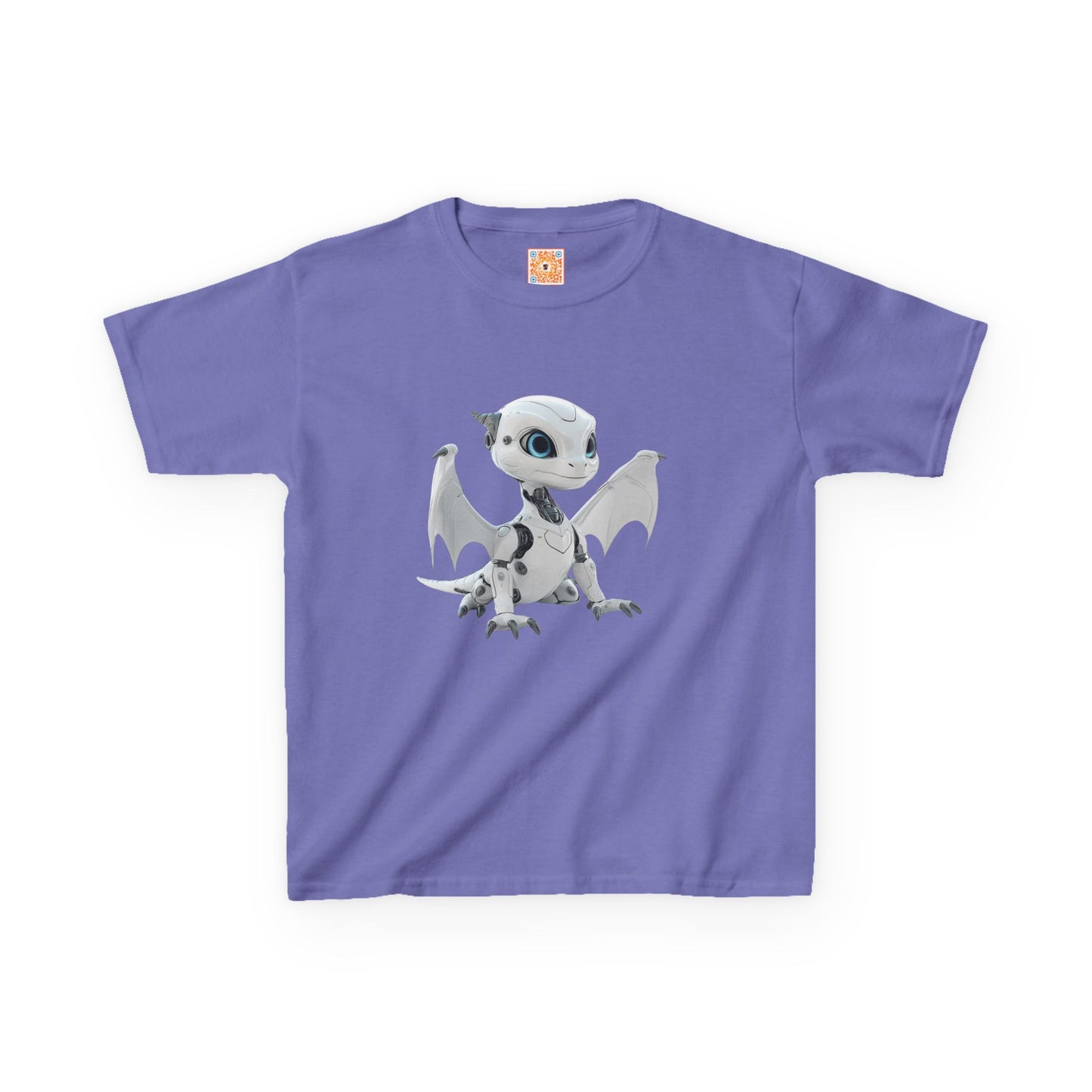 Cute White Robot Dragon Kids Heavy Cotton T-Shirt - Teeny Tiny Dragons