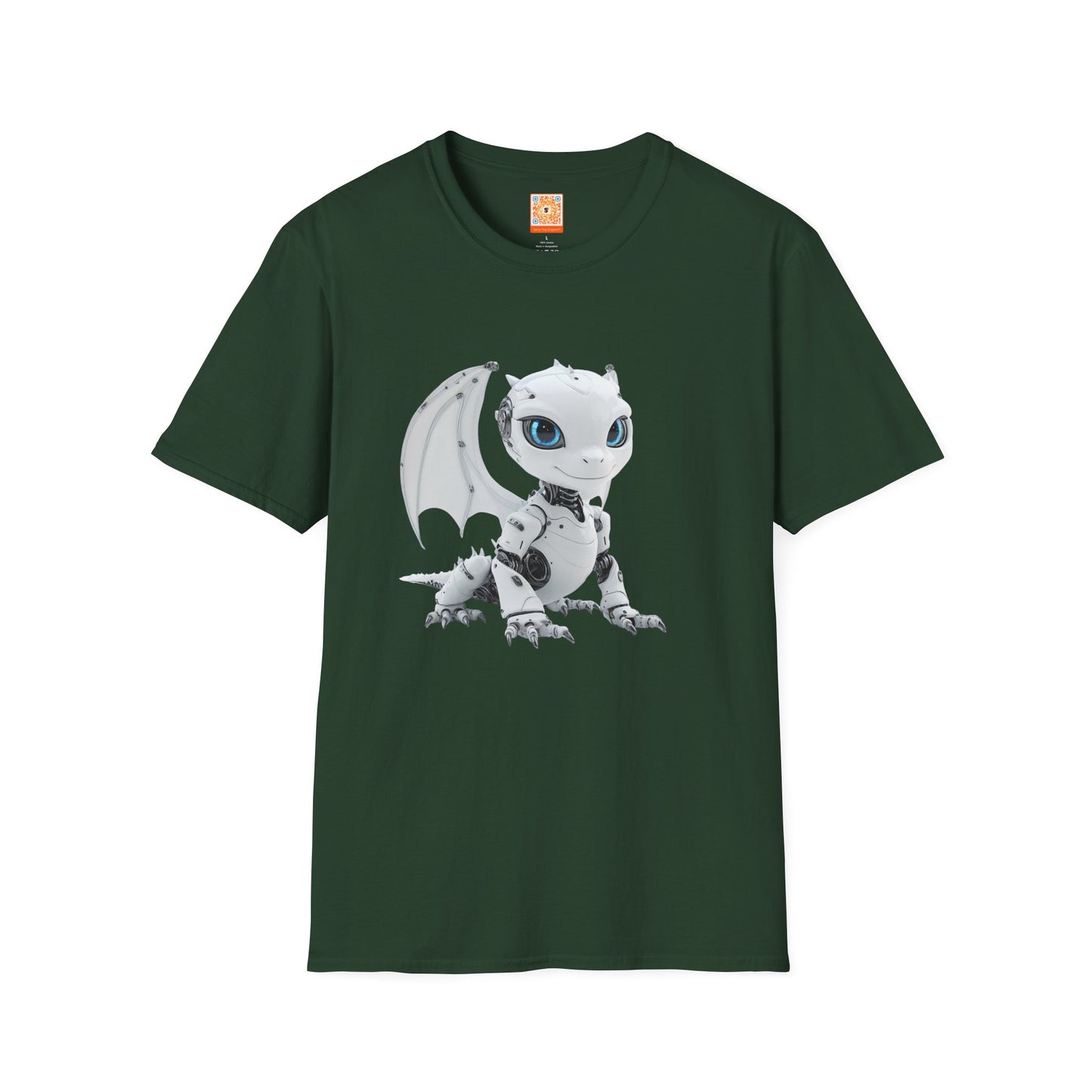 White Robot Dragon Adult Unisex Softstyle T-Shirt - Teeny Tiny Dragons