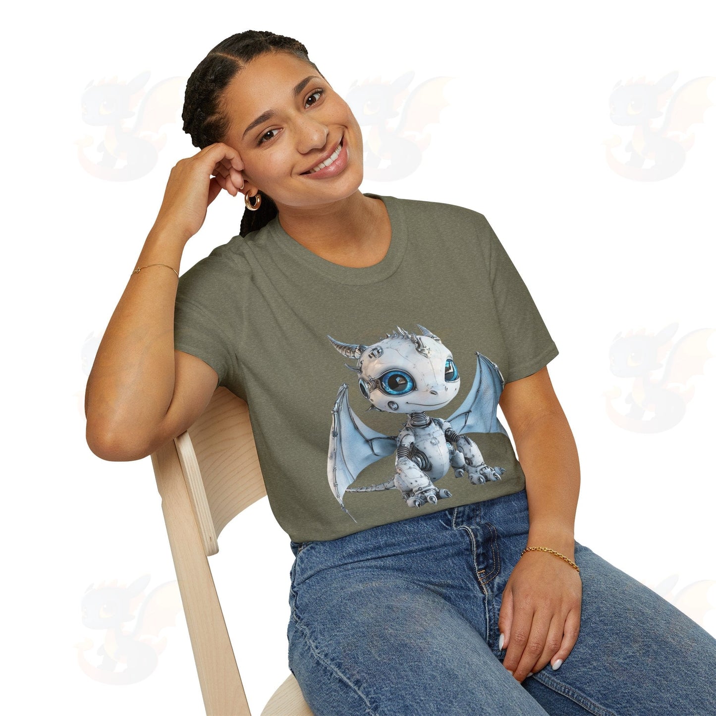 Cute Little Robot Dragon - Adult Robot Dragon Design Unisex Softstyle T-Shirt